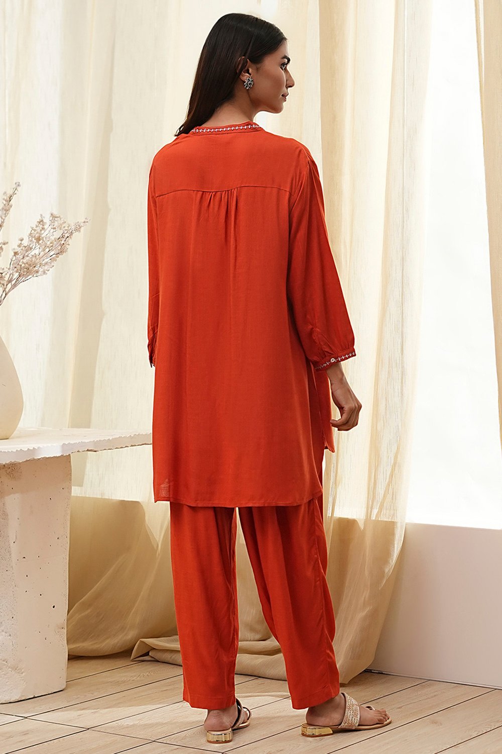 Burnt Orange Straight Solid Co-ord Set image number 4