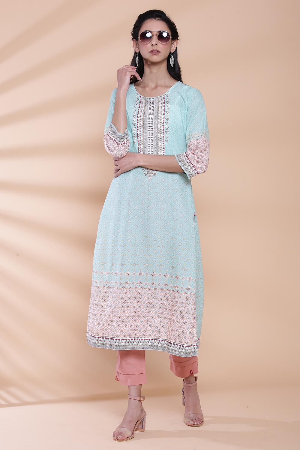 Mint Cotton Straight Printed Kurta image number 4