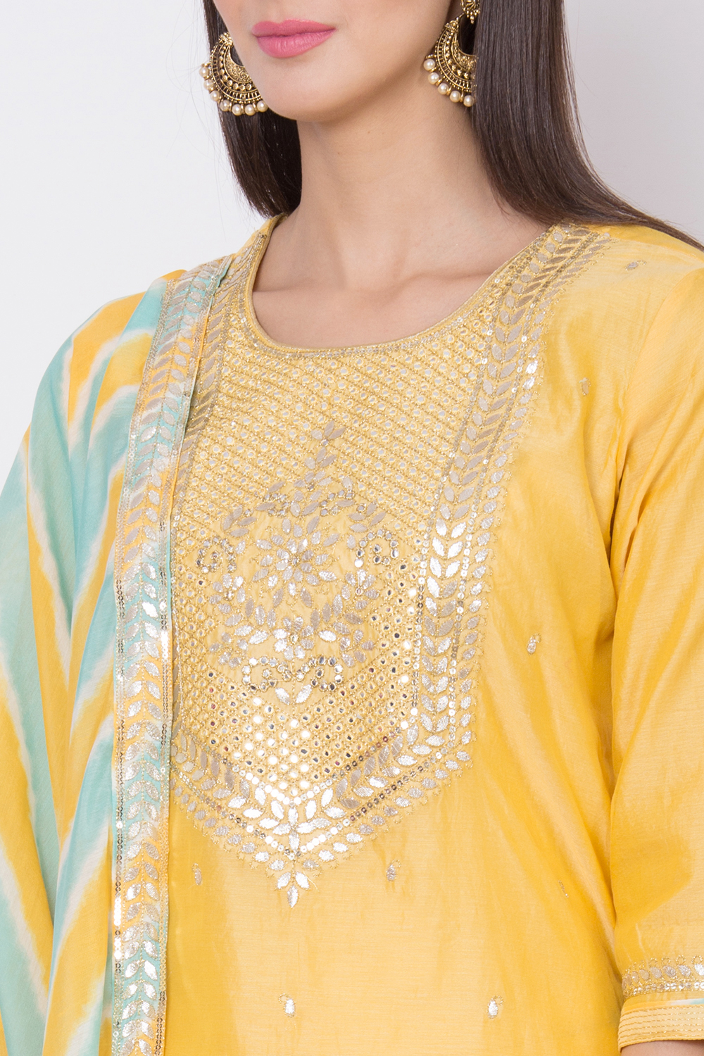 Yellow Art Silk Straight Kurta Palazzo Suit Set image number 1