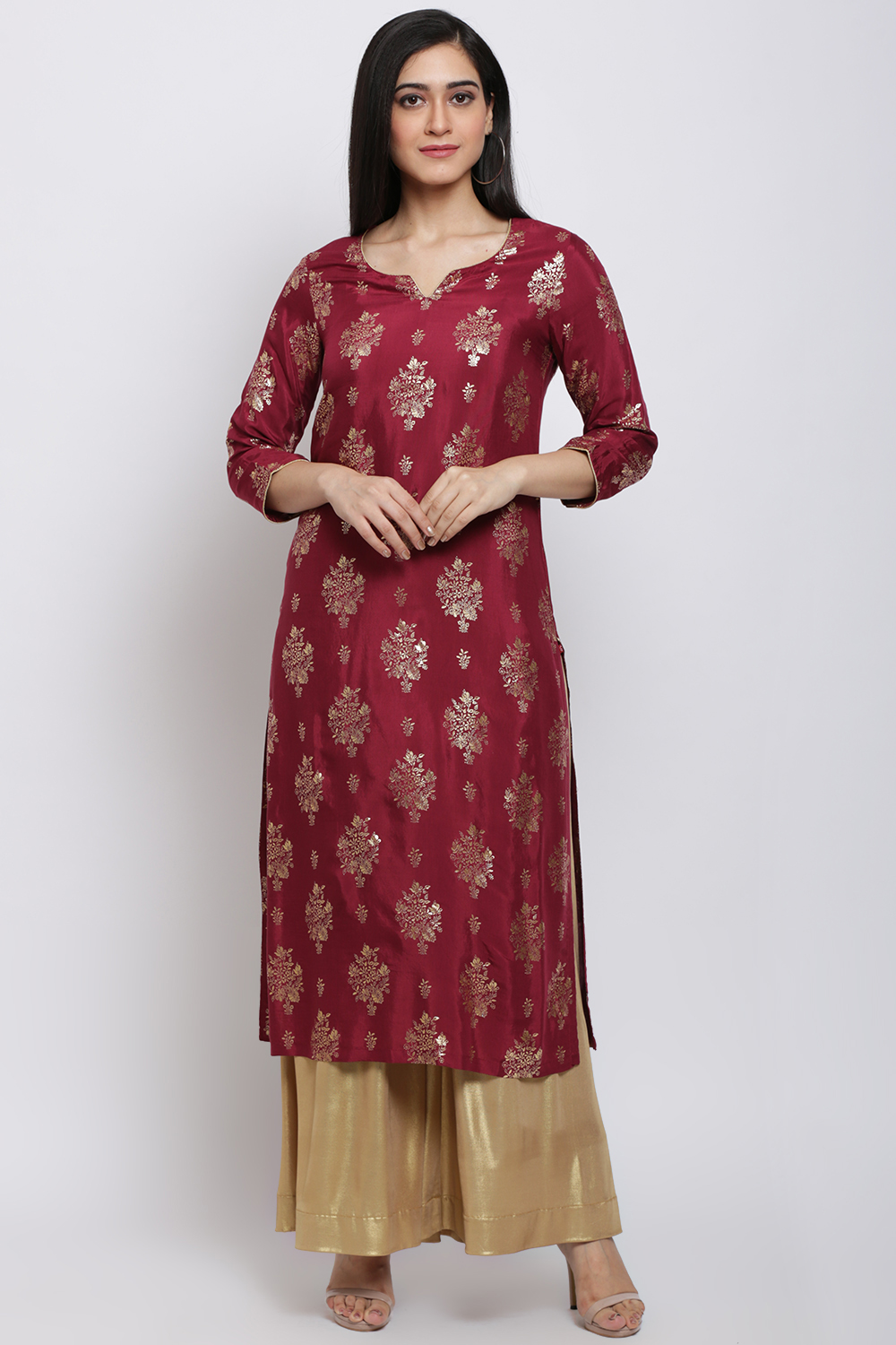 Maroon Viscose Straight Kurta image number 2