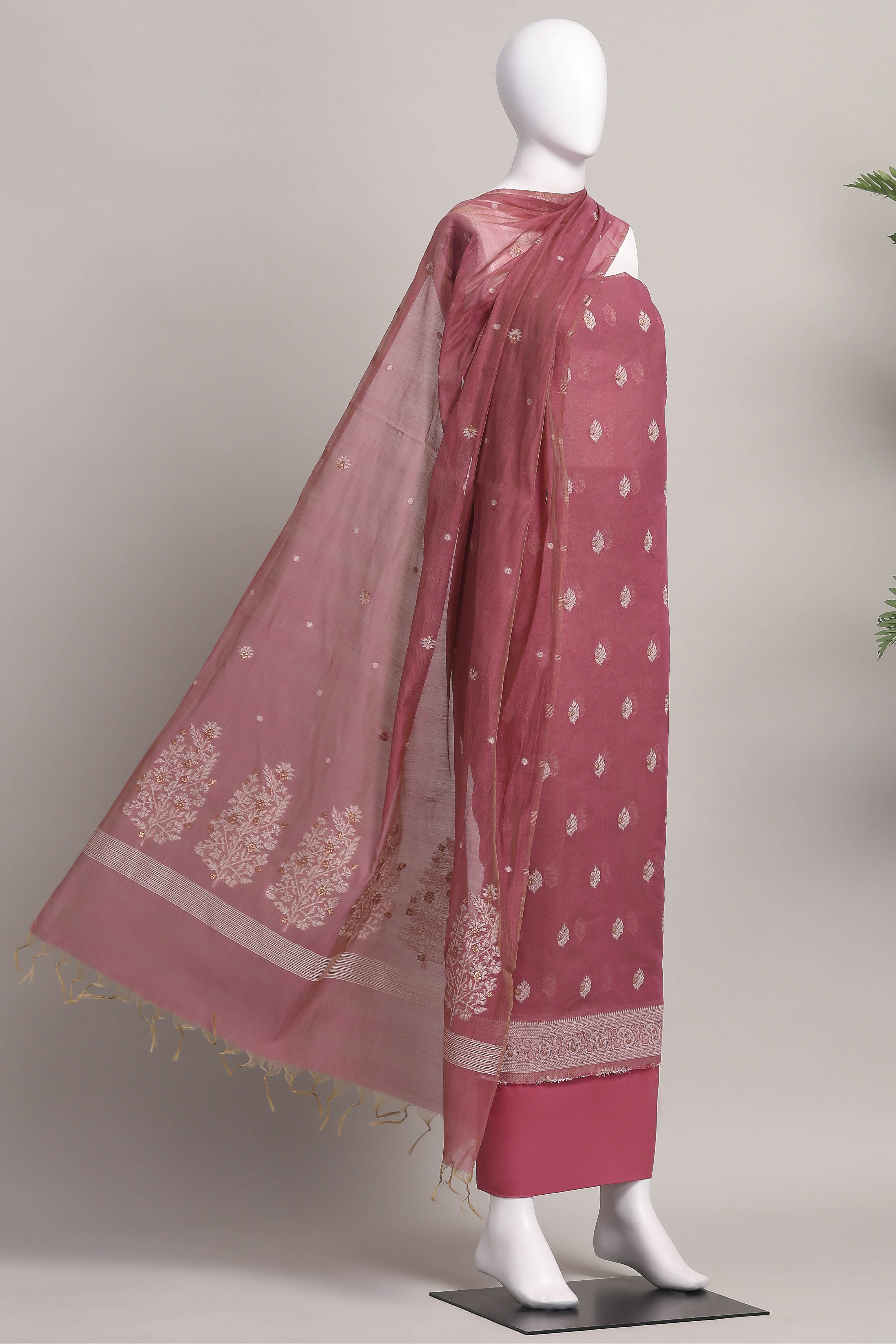 Mehendi Cotton Printed Embroidered Unstitched Suit Set image number 4
