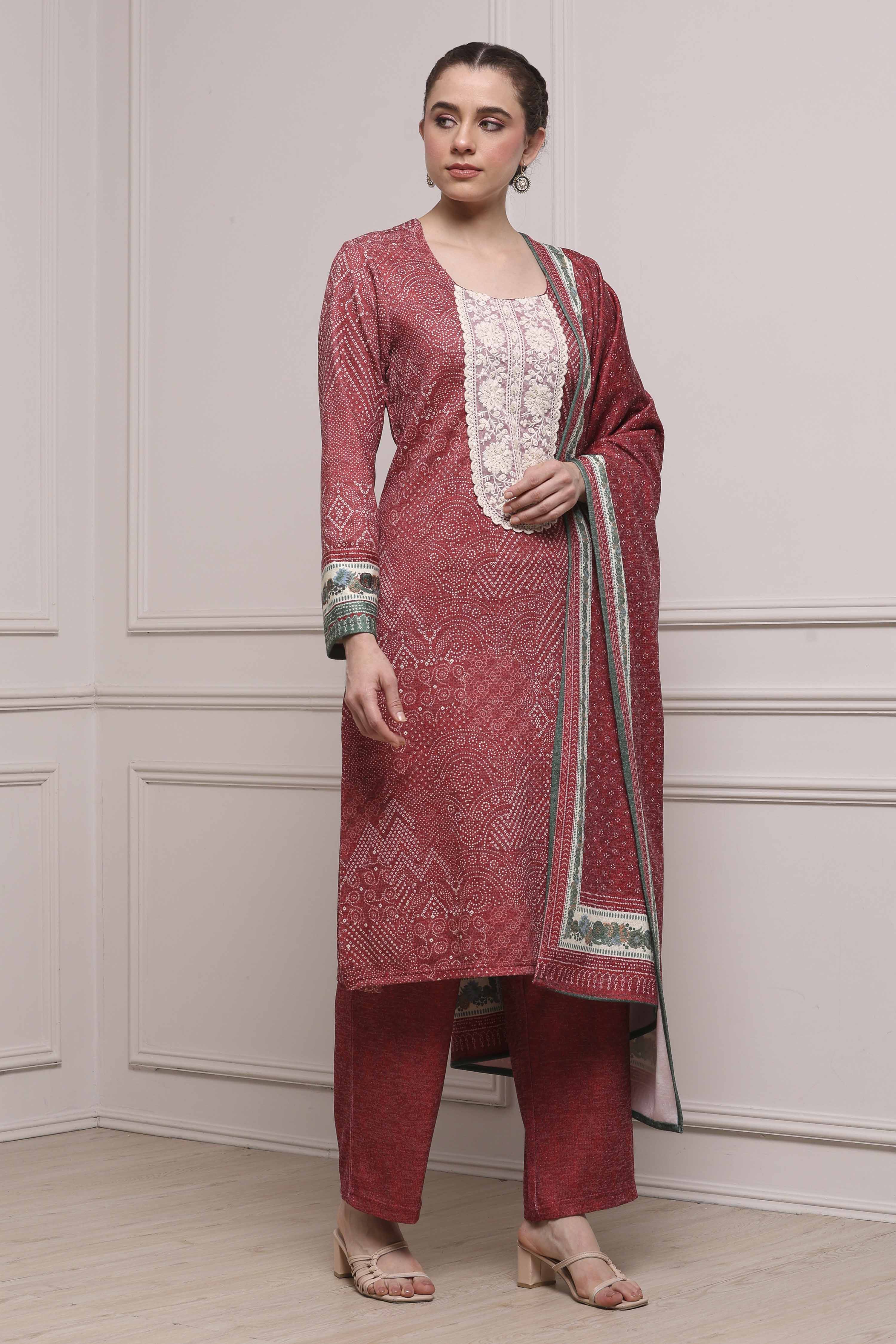 Black Blended Straight Printed Suit Set image number 5