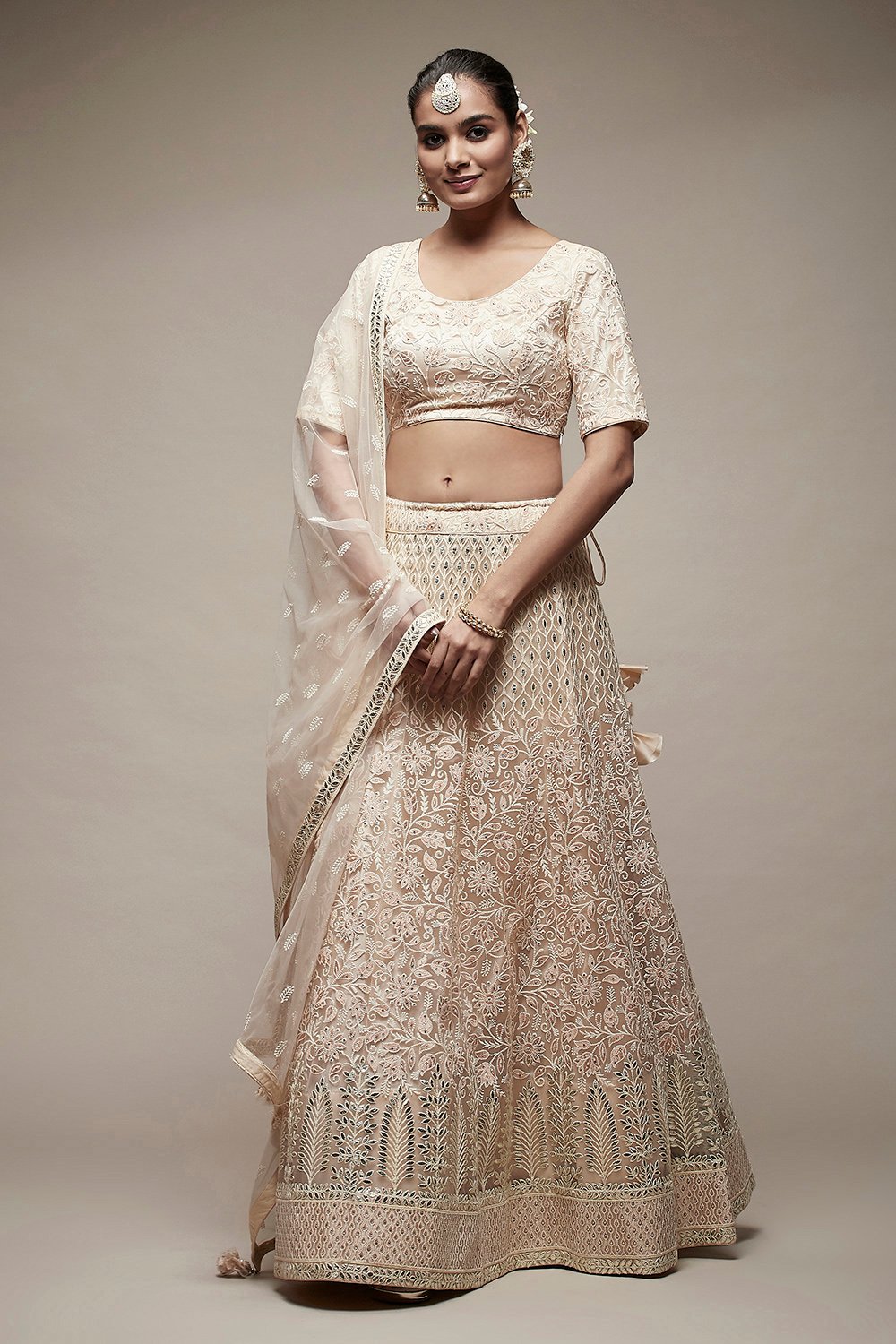 Beige Nylon Lehenga Set image number 1