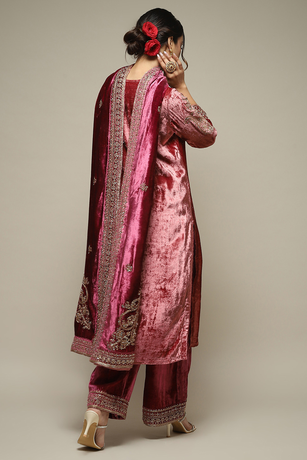 Onion Pink Viscose Straight Kurta Palazzo Suit Set image number 5