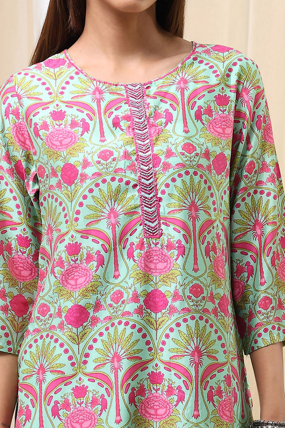 Sea Green Viscose Rayon Straight Suit Set image number 1