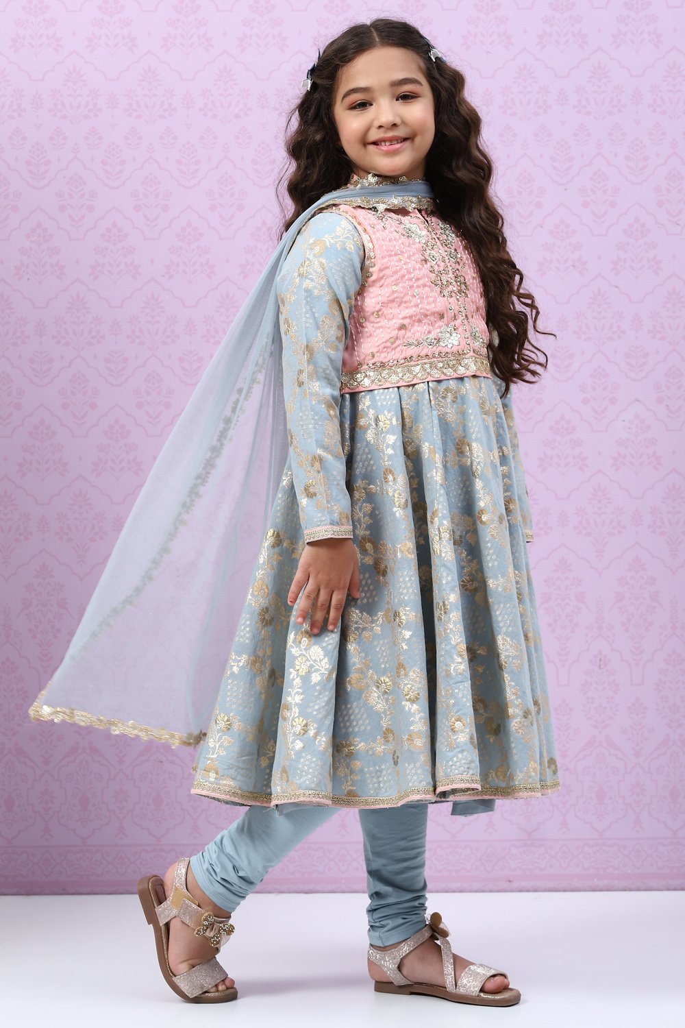 Powder Blue Art Silk Anarkali Kurta Churidar Suit Set image number 6