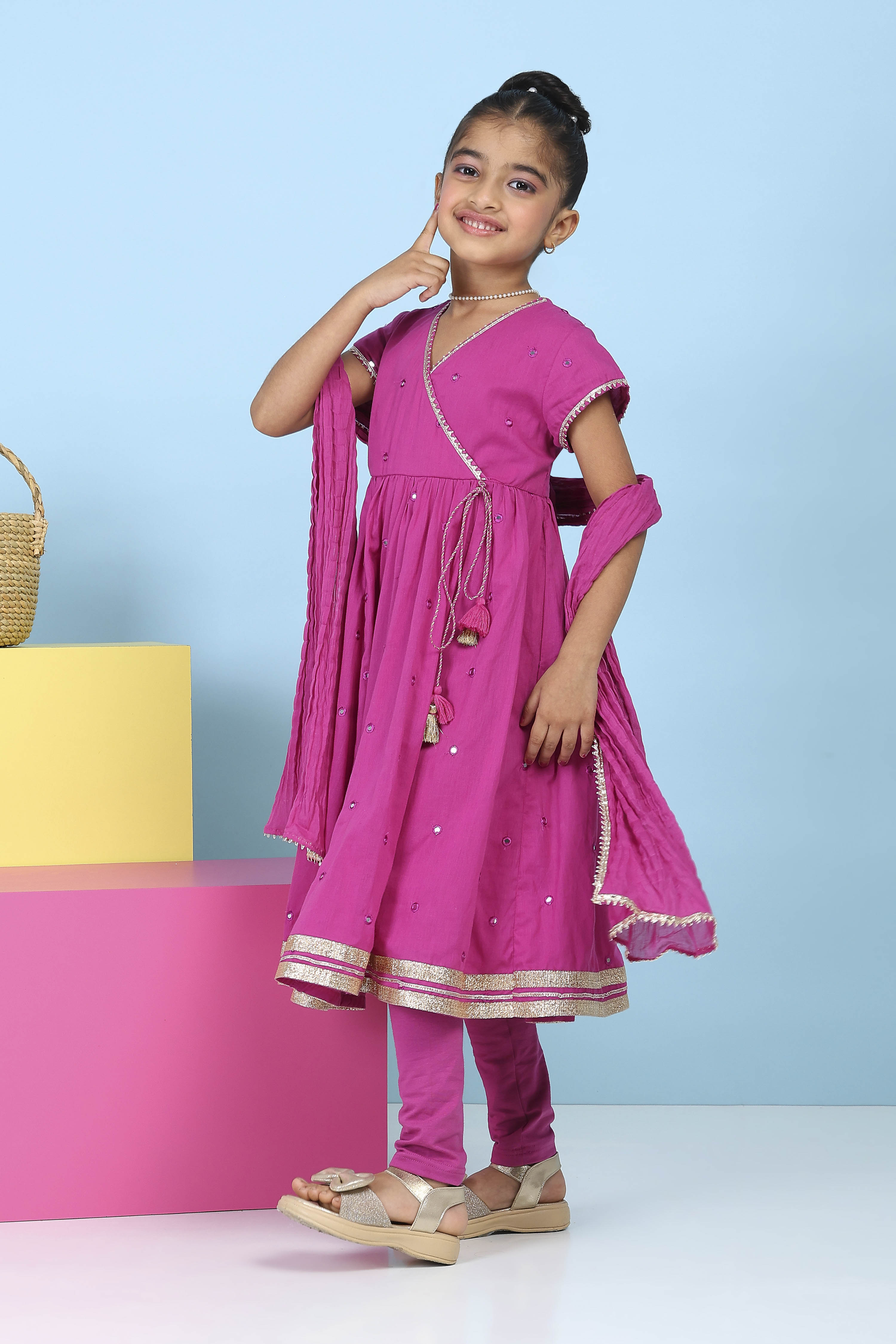 Pink Cotton Embroidered Anarkali Suit Set image number 3