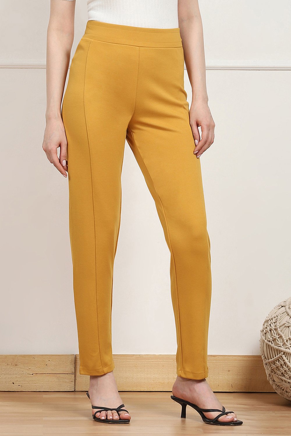 Navy Straight Poly Viscose Leggings image number 3