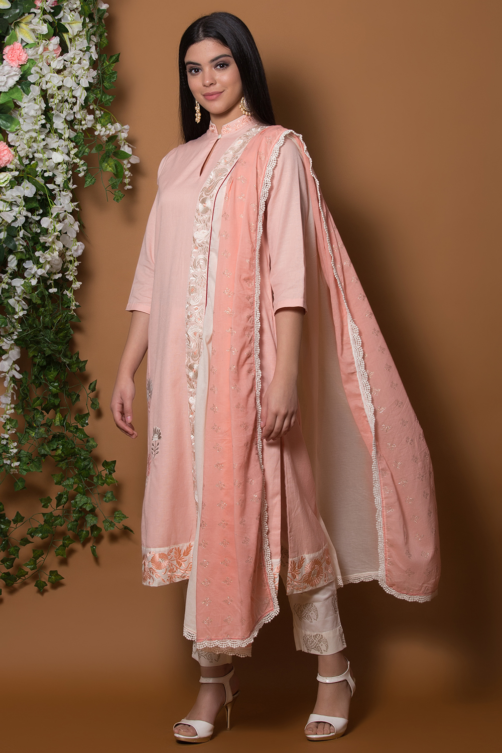 Blush Pink Straight Suit Set By Anju Modi image number 2