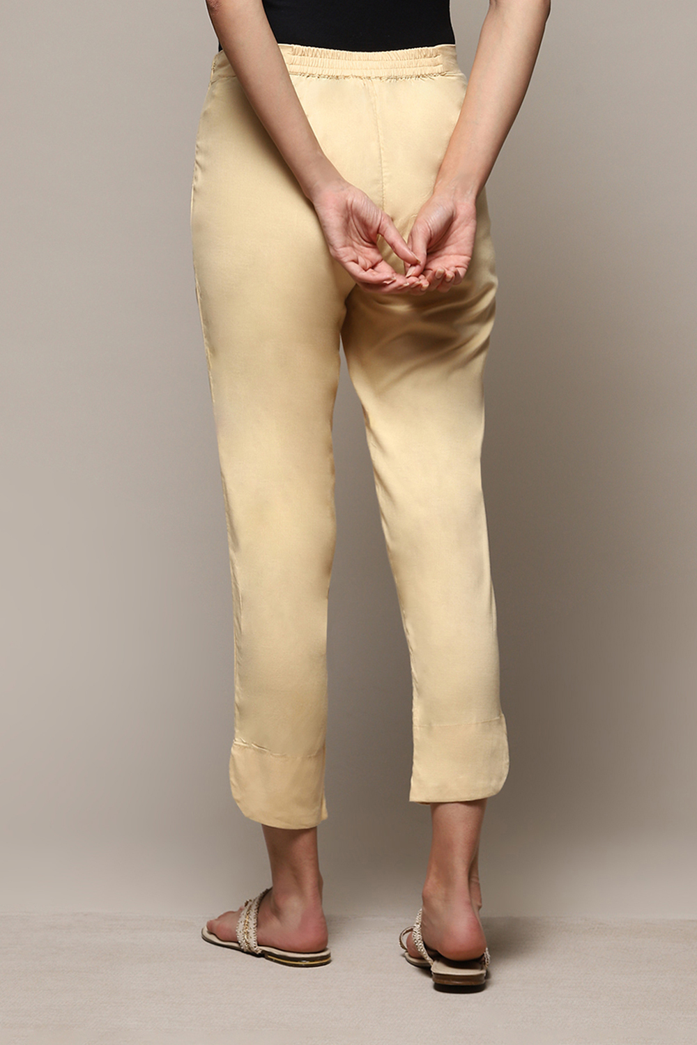 Beige Viscose Blend Pants image number 4