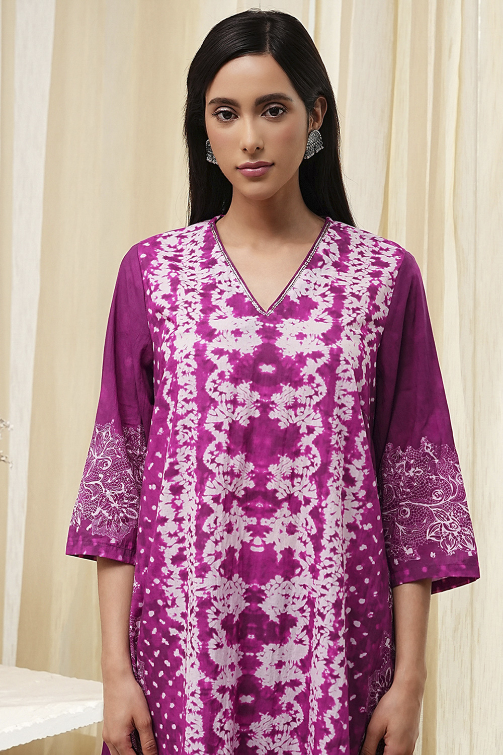 Berry Purple Cotton Straight Suit Set image number 1
