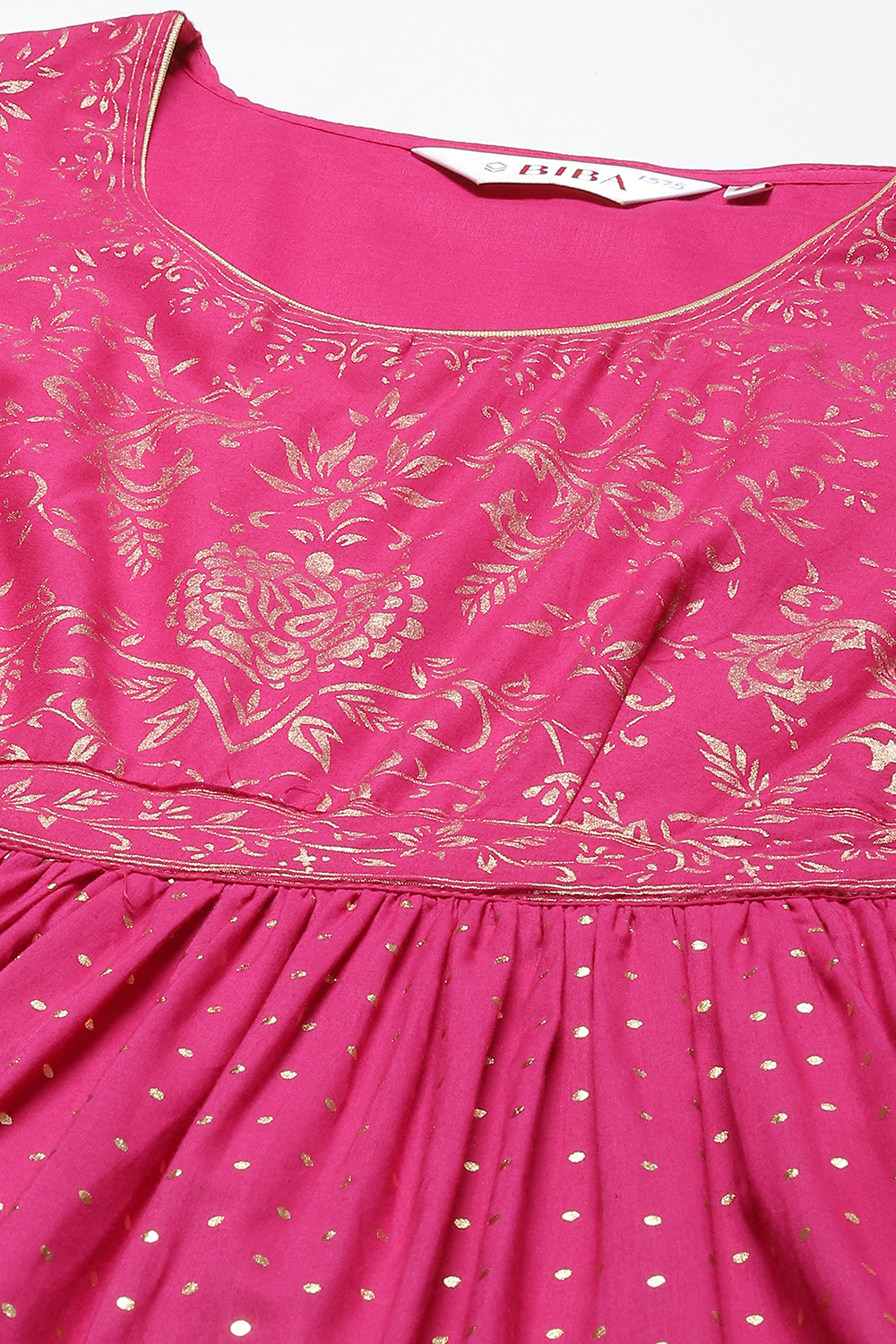 Pink Cotton Flared Printed Dress image number 1