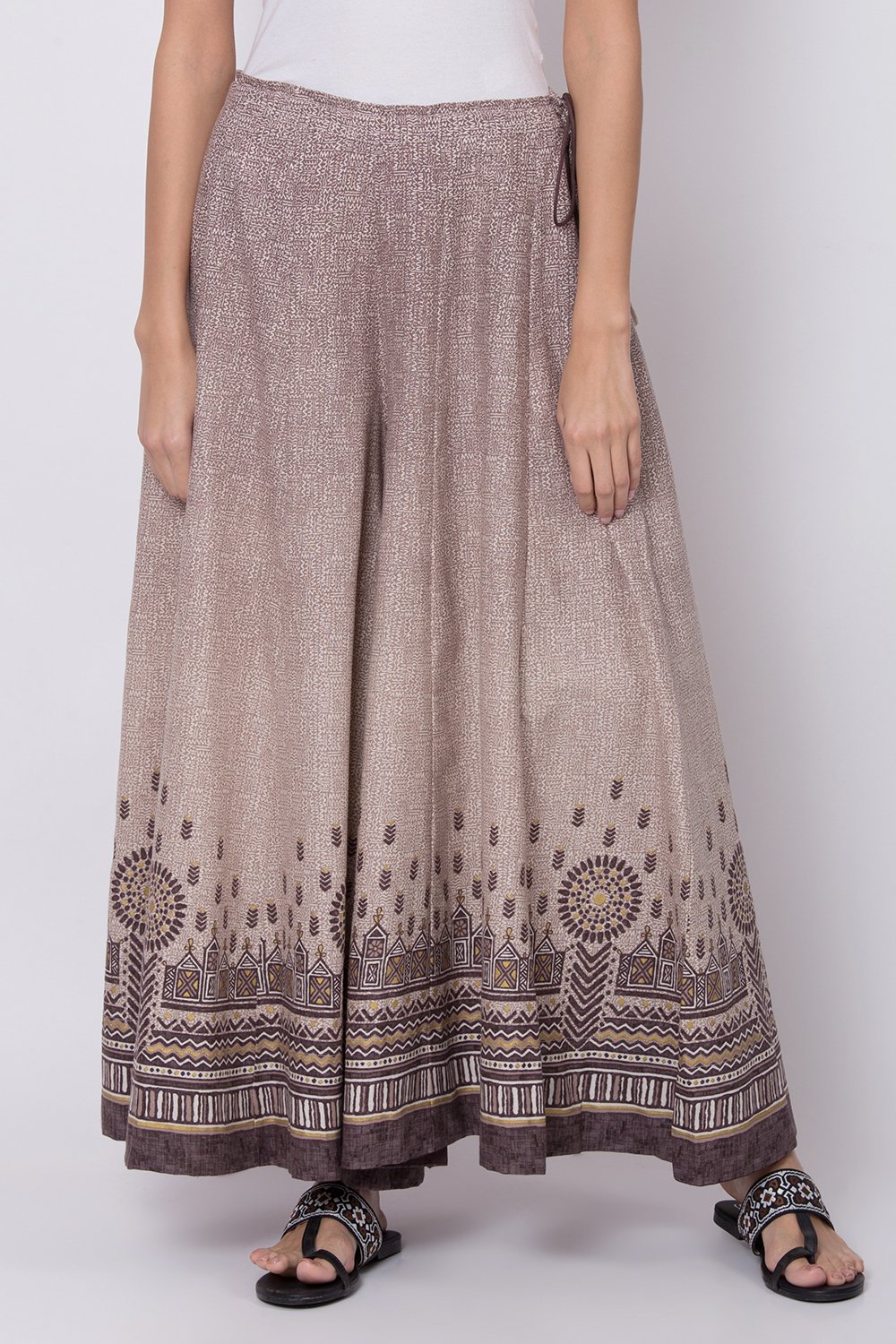 Sand Brown Cotton Flax Palazzo image number 0