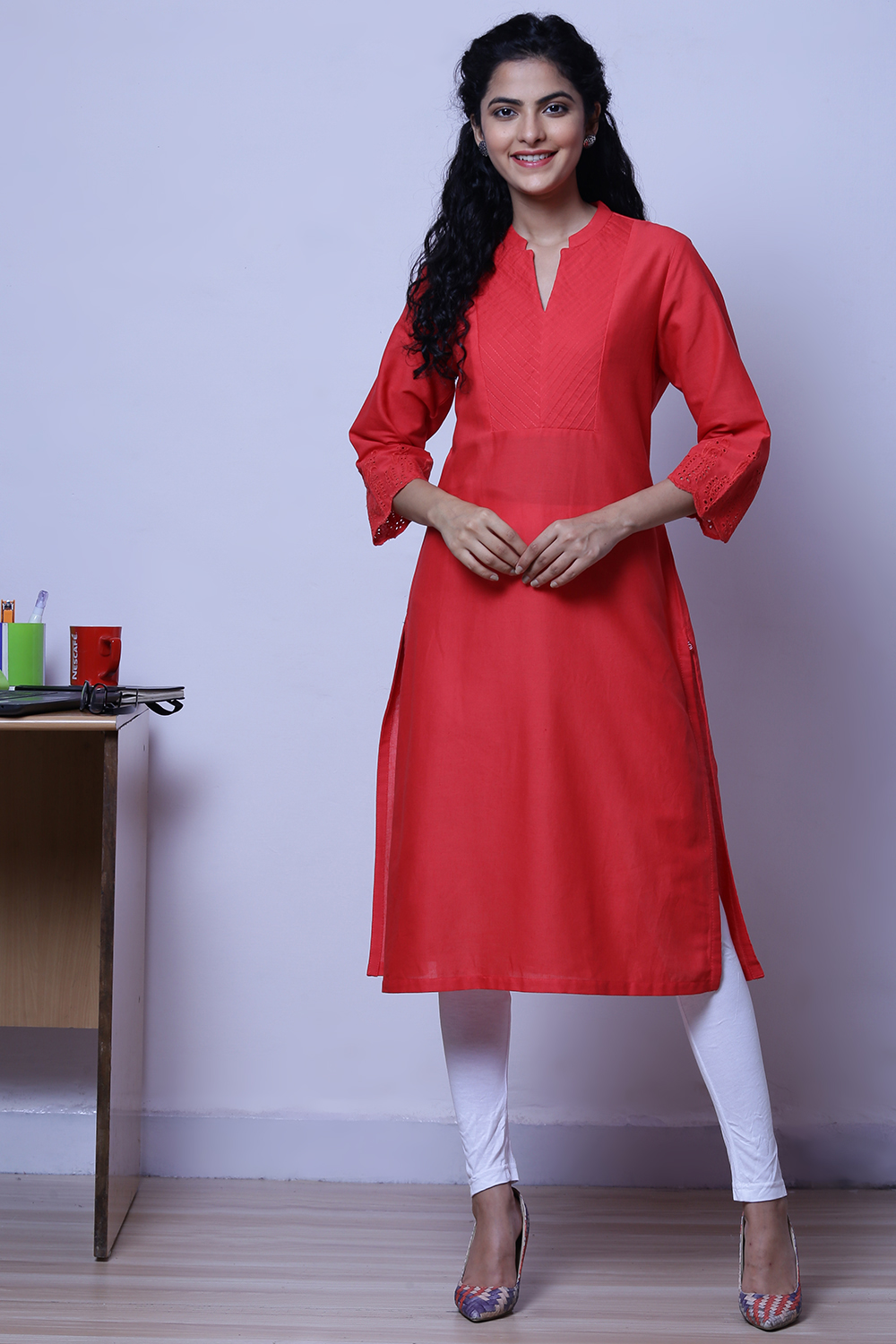 Coral Cotton Flax Kurta image number 0