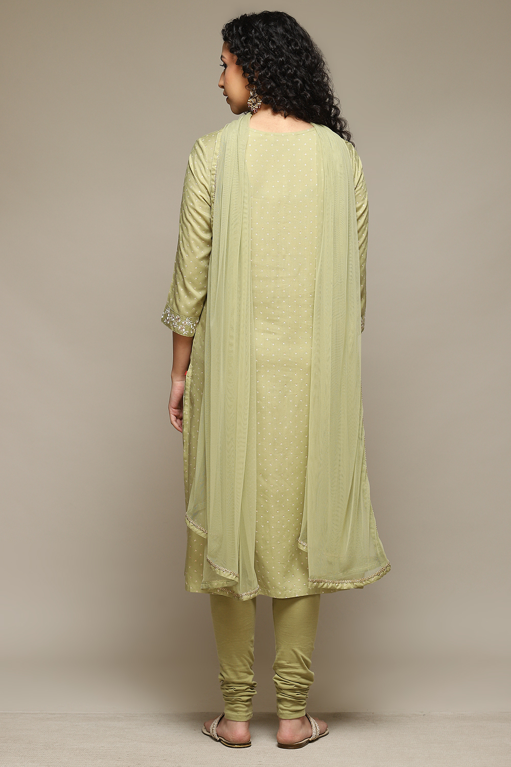 Sage Green Rayon Straight Kurta Churidar Suit Set image number 4