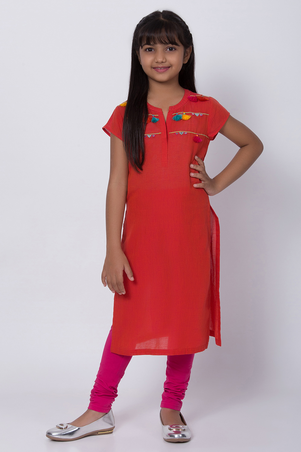 Orange Cotton Solid Kurta Leggings Set image number 0