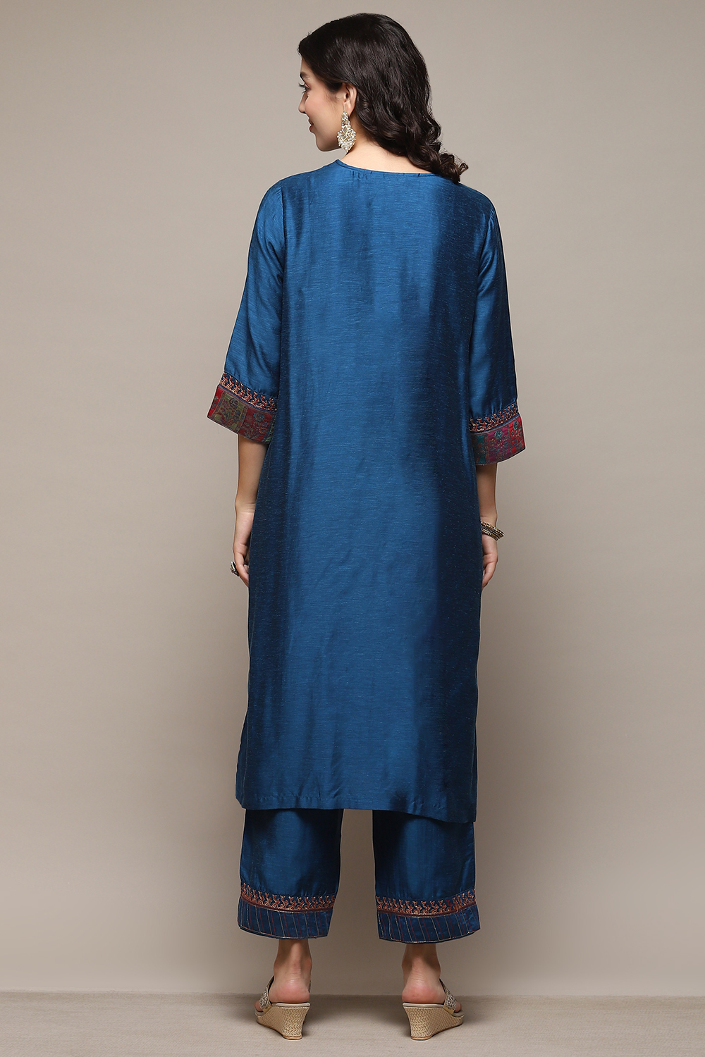 Blue Cotton Solid Kurta Palazzo Suit Set image number 7