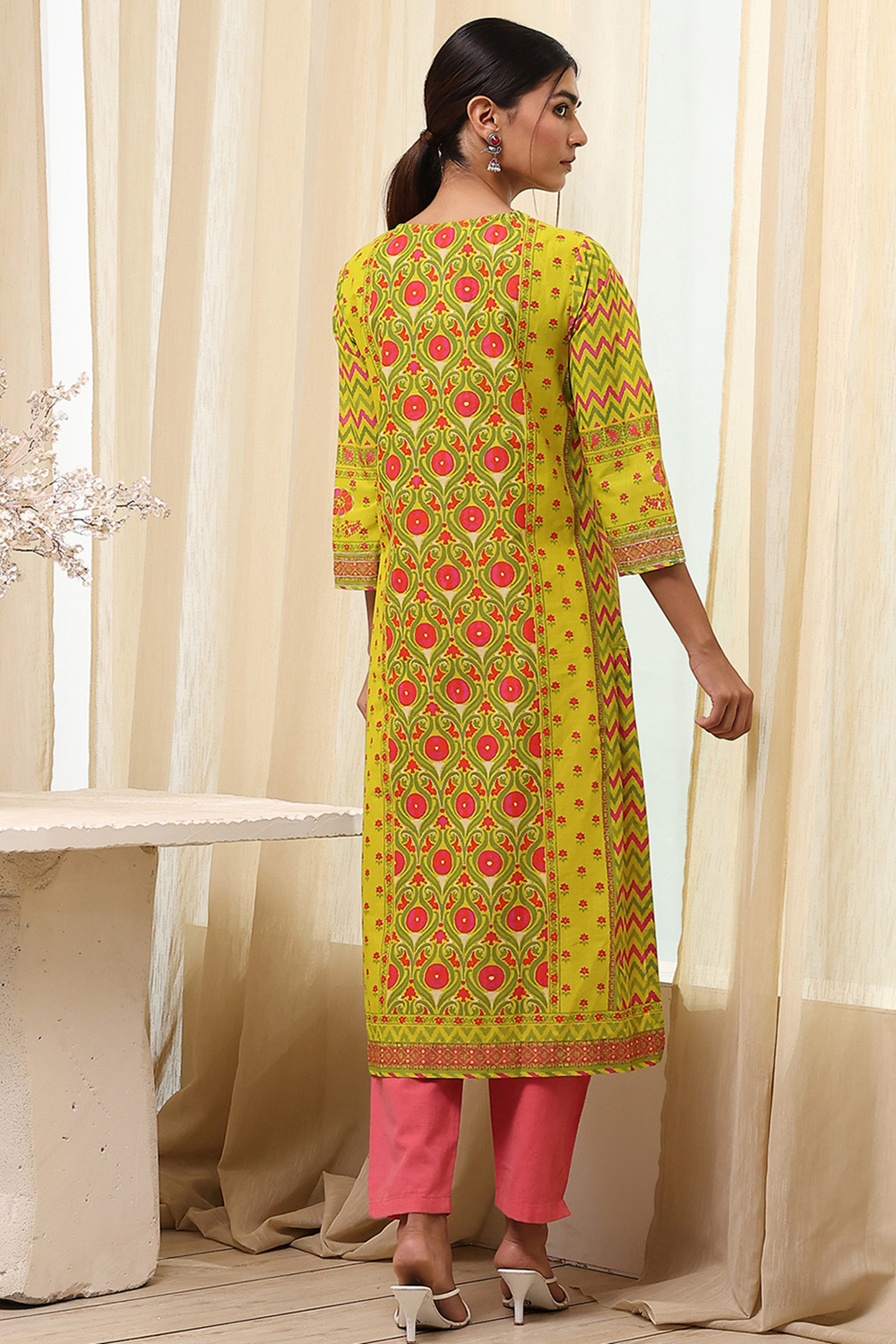 Green Cotton Straight Printed Kurta image number 3