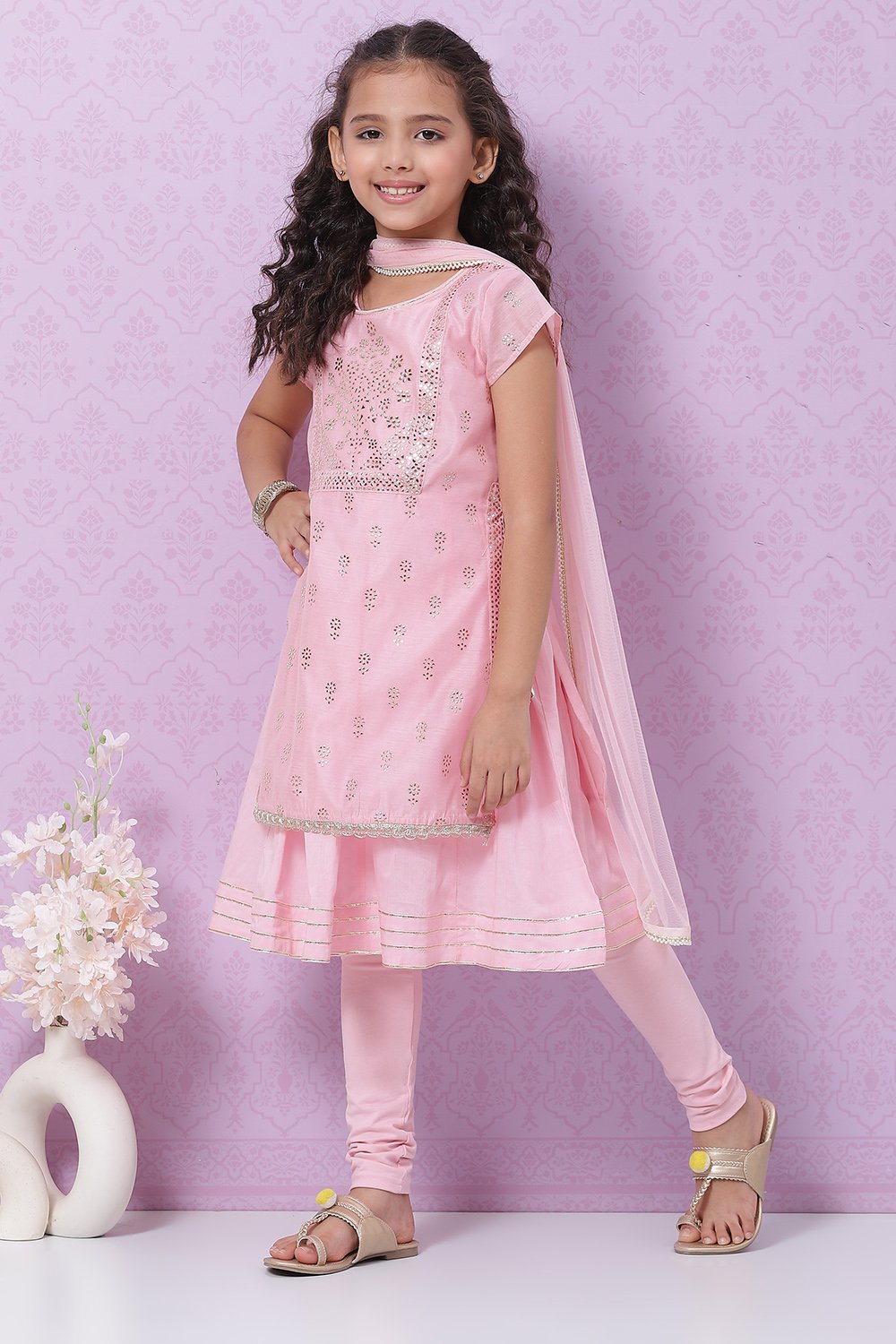 Pink Art Silk Straight Kurta Churidar Suit Set image number 3