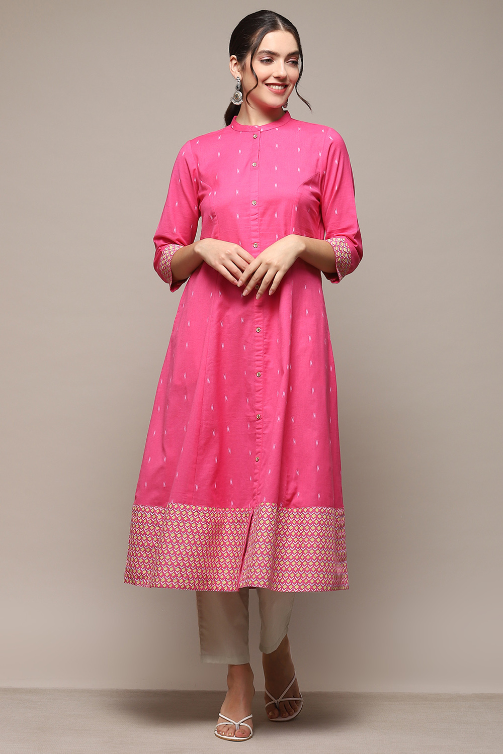 Black Cotton Flax Printed A-Line Kurta image number 5