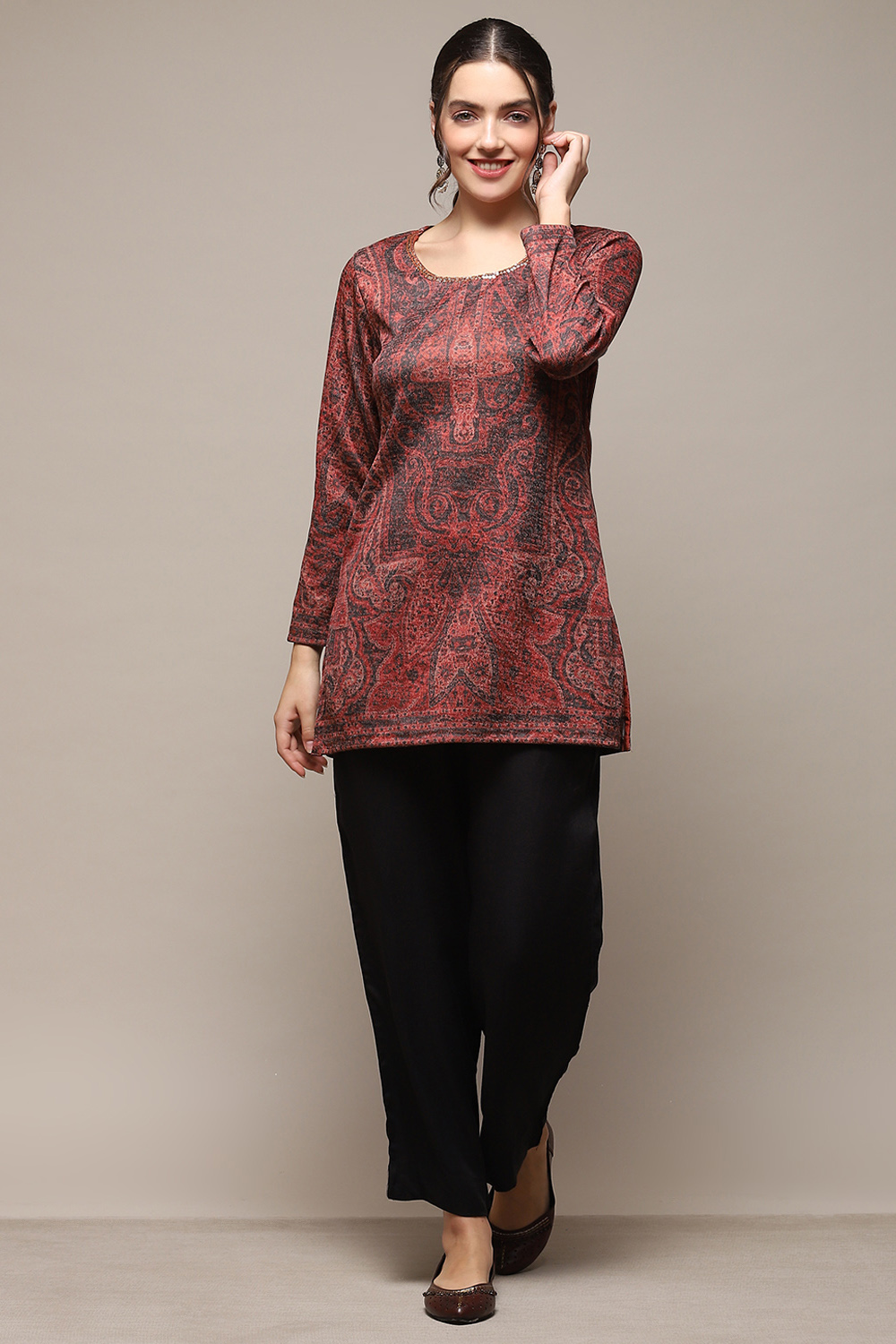 Buy Red Poly Cotton Straight Printed Kurti (Kurti) for INR1039.35 ...