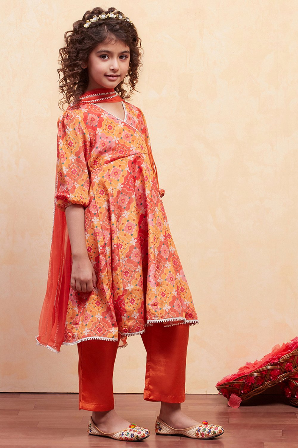 Coral Pink Polyester Flared Suit Set image number 5