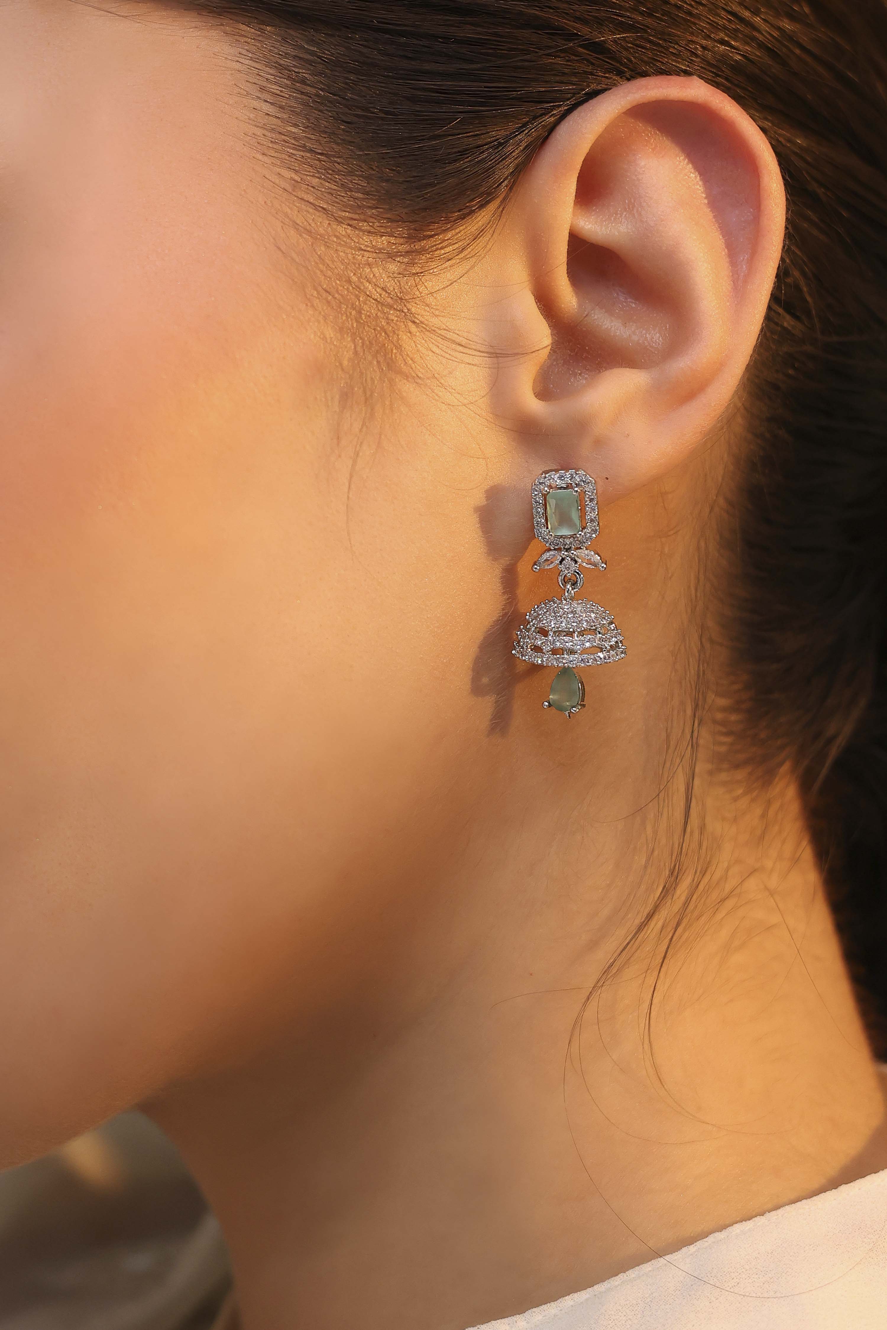 Mint Green Alloy Cz Jhumka image number 1
