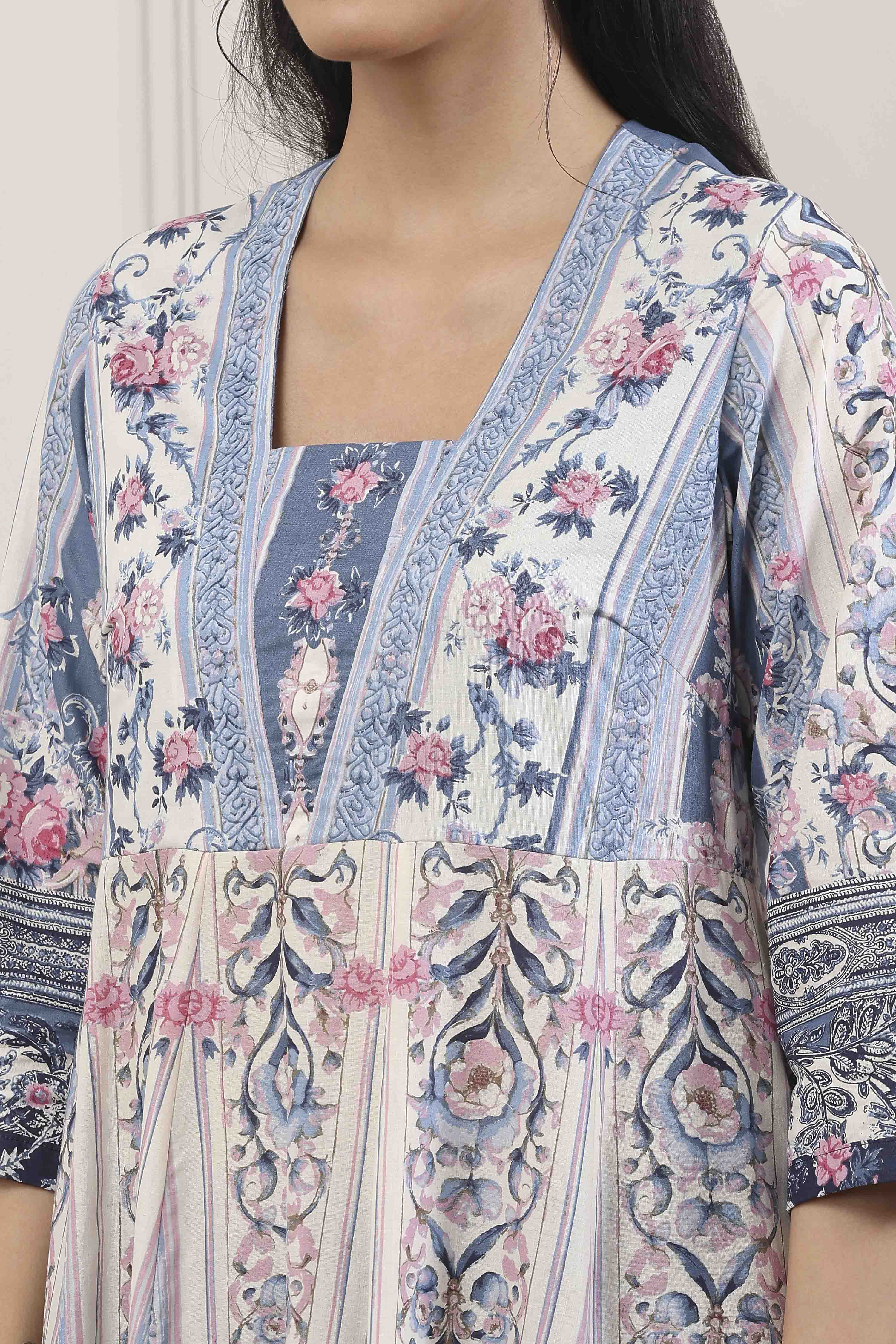 Blue Cotton Anarkali Suit Set image number 1