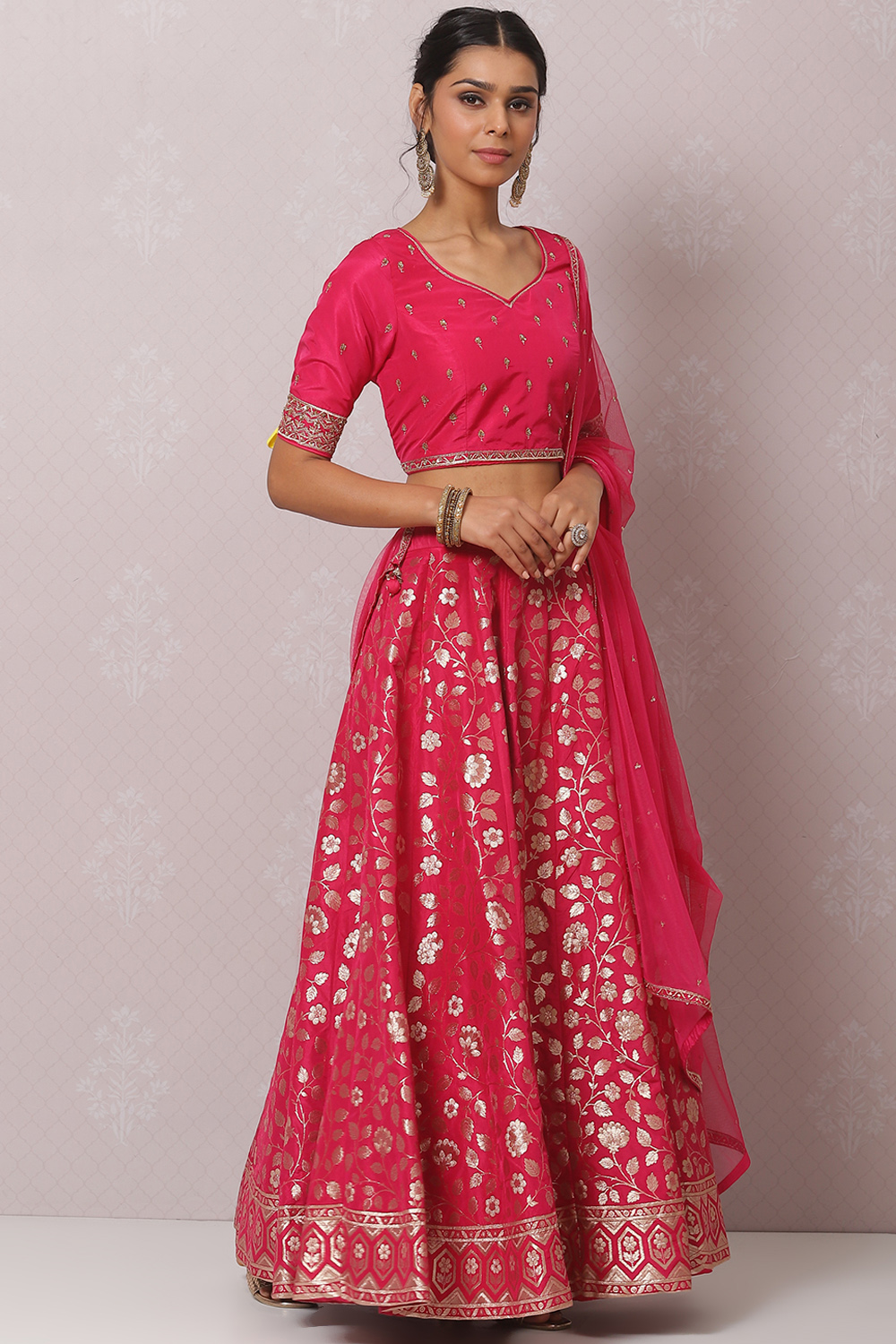 Hot Pink Straight Art Silk Lehenga Set image number 3