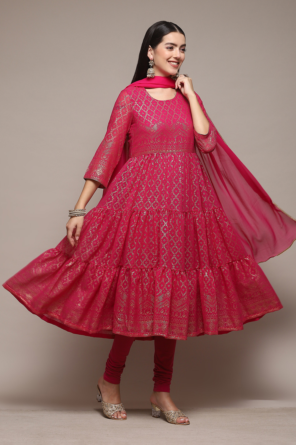 Fuchsia Polyester Anarkali Kurta Churidar Suit Set image number 6