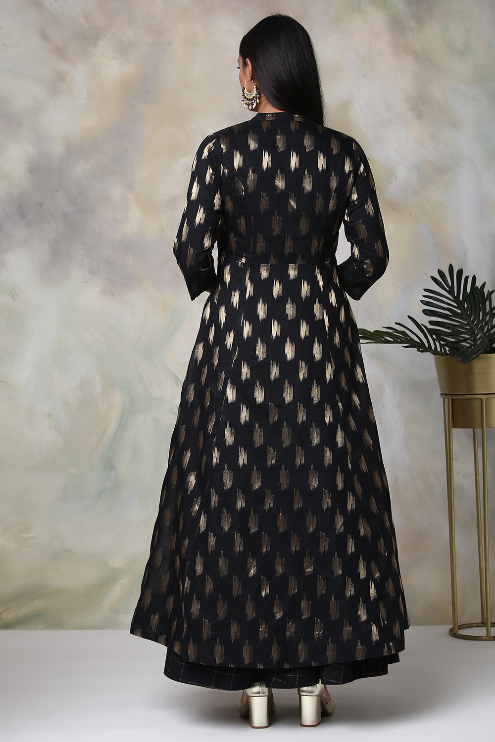 Black Cotton Three Piece Fusion Wear Set image number 7