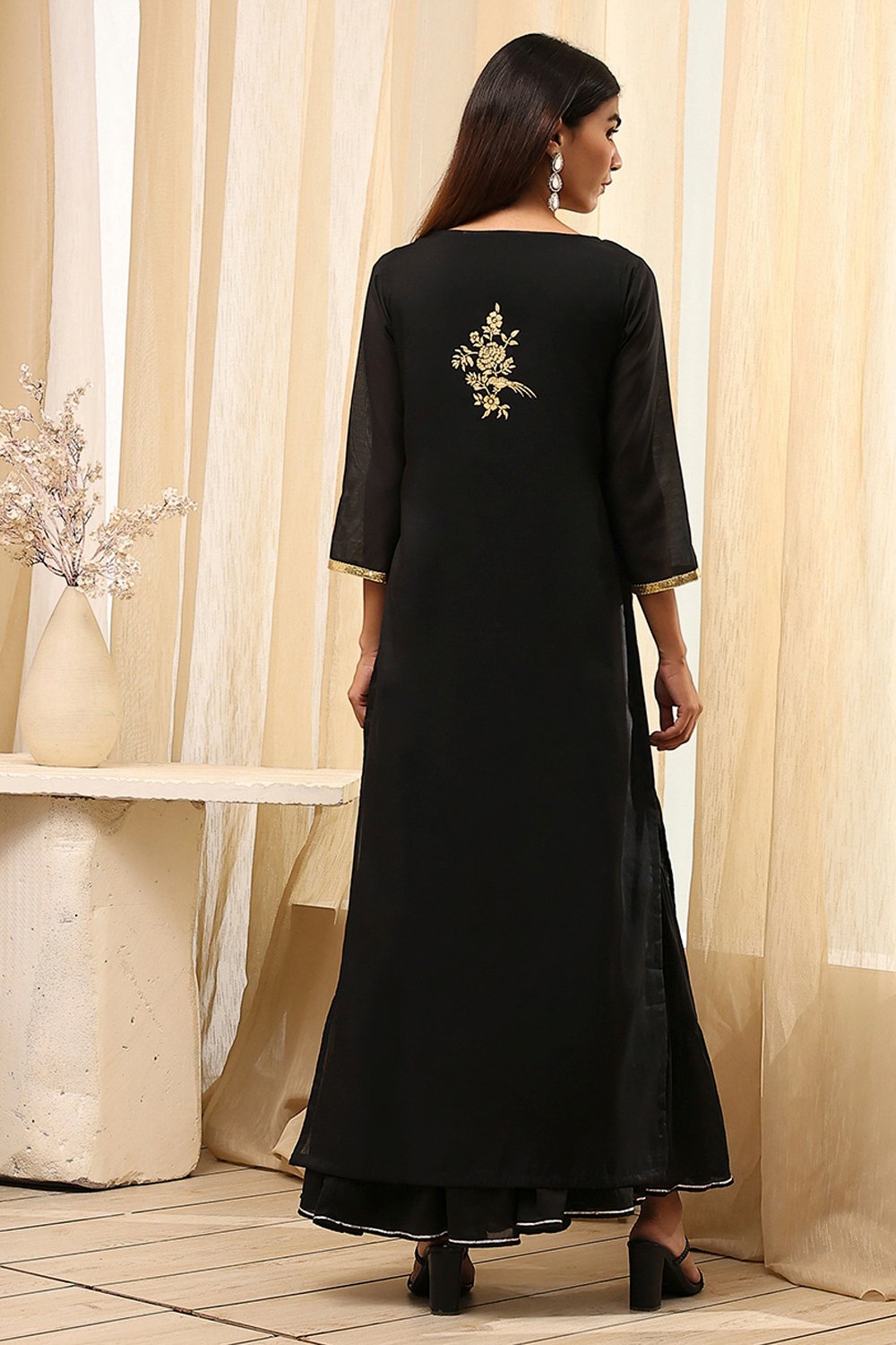 Black Poly Chanderi  Dress image number 5