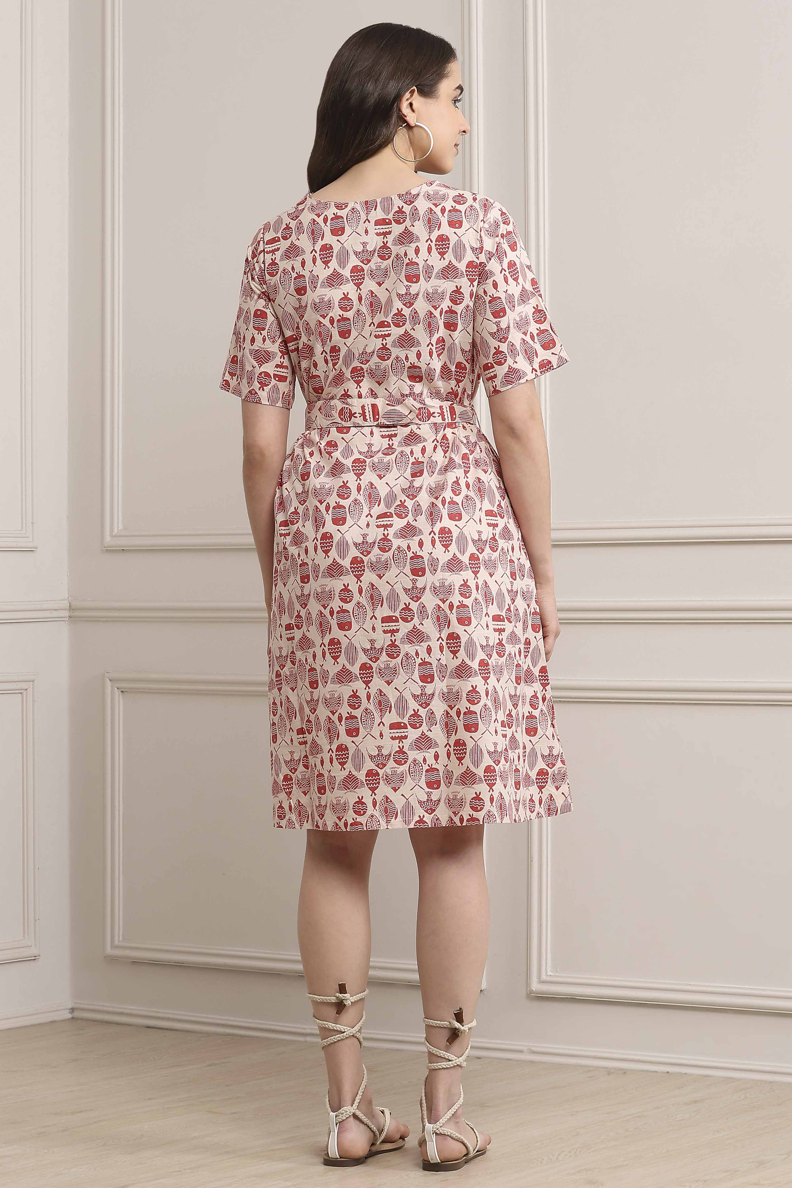 Coral Red Rayon Straight Printed Kurta image number 3