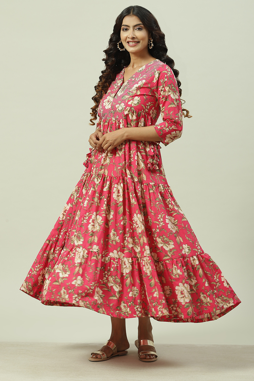 Navy Cotton Tiered Printed Dress image number 2