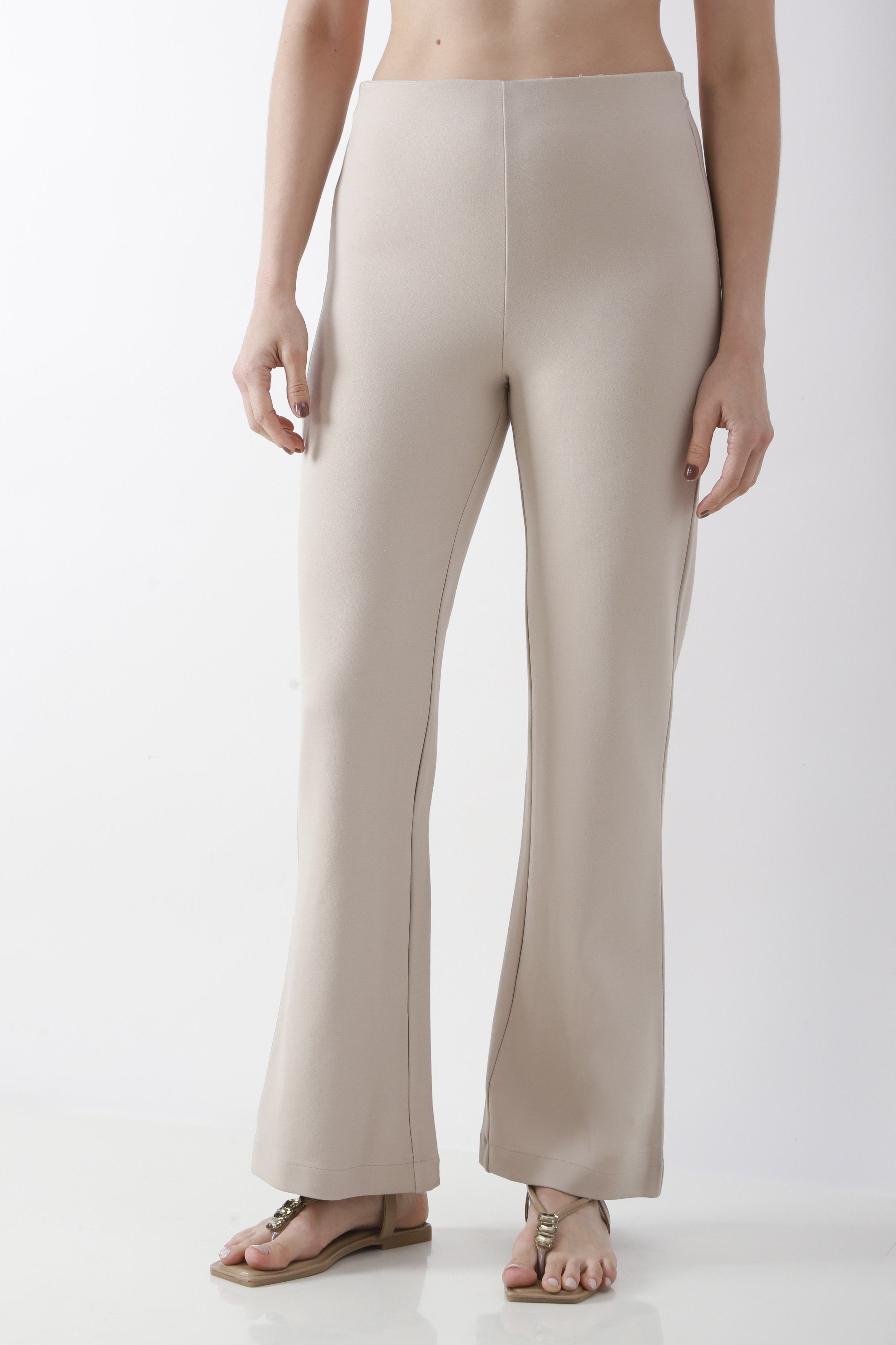 Beige Viscose Blend Flared Pants image number 4