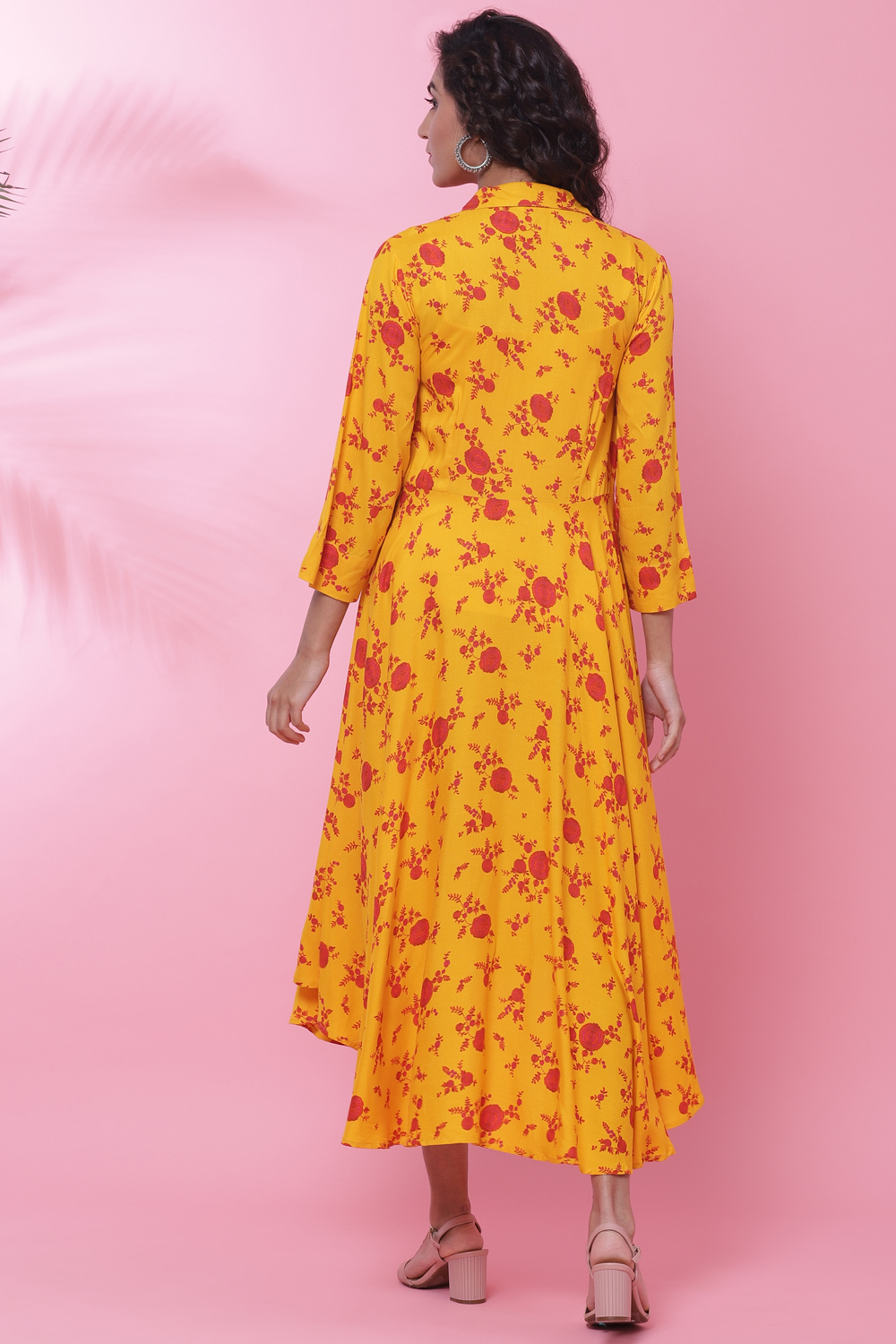 Mango Yellow Rayon Flared Printed Dress image number 4