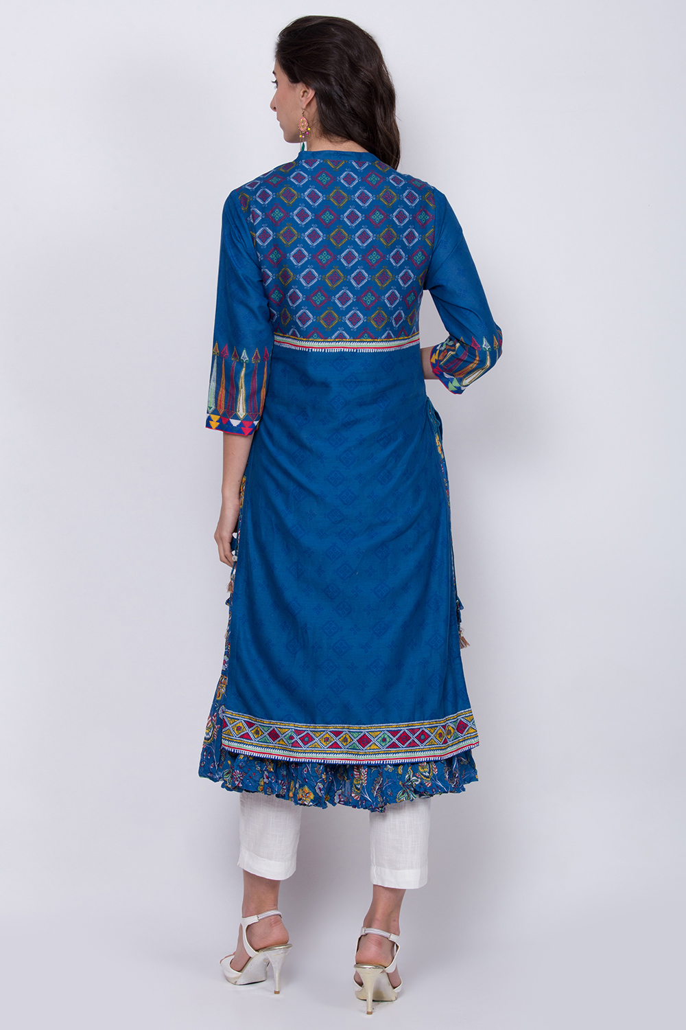 Ink Blue Cotton A-Line Printed Kurta image number 5