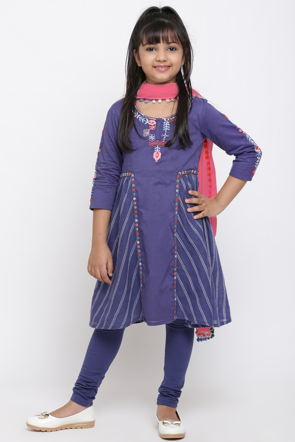 Blue Cotton A-Line Kurta Churidar Suit Set image number 0