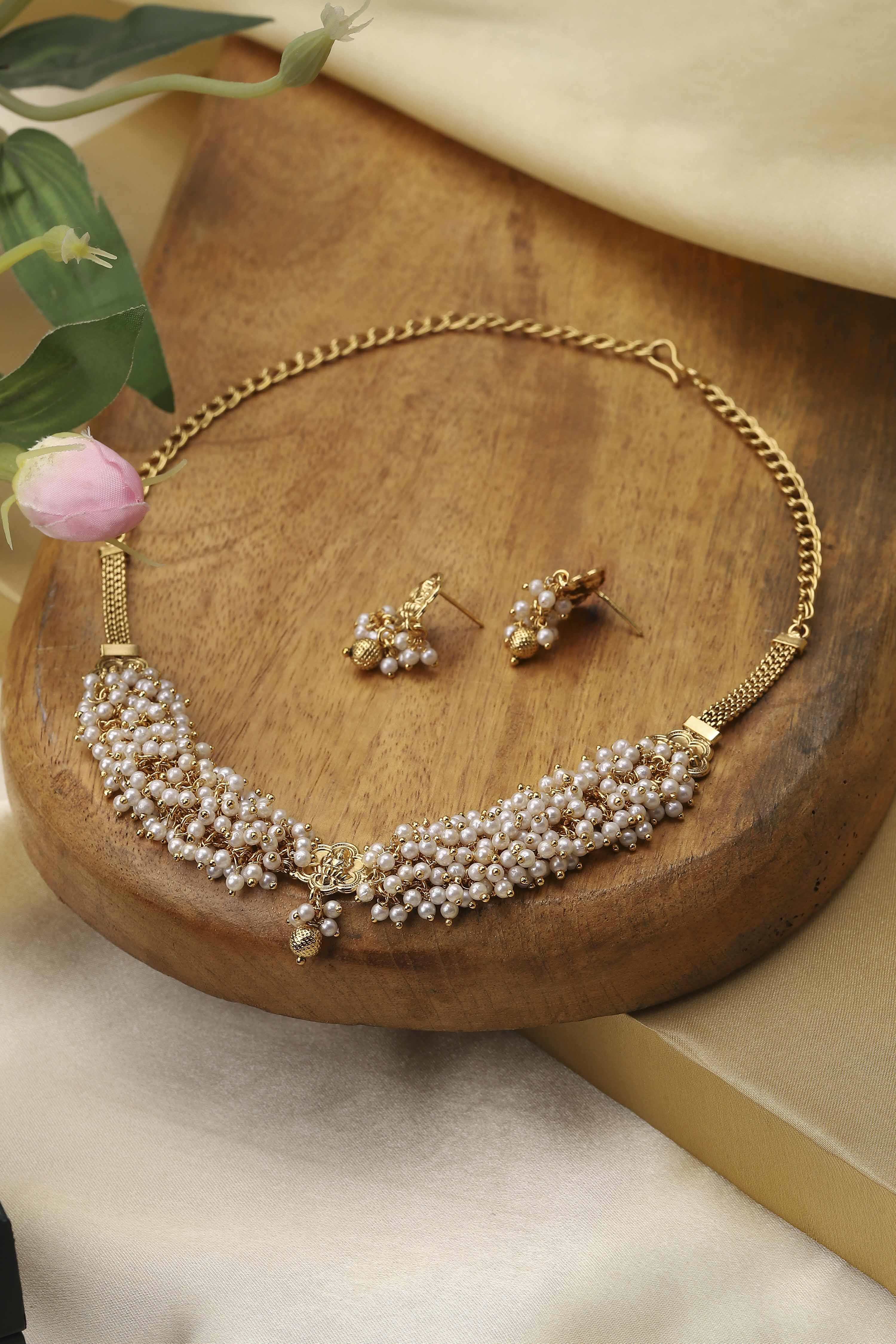 Gold Stone Necklace Set image number 4