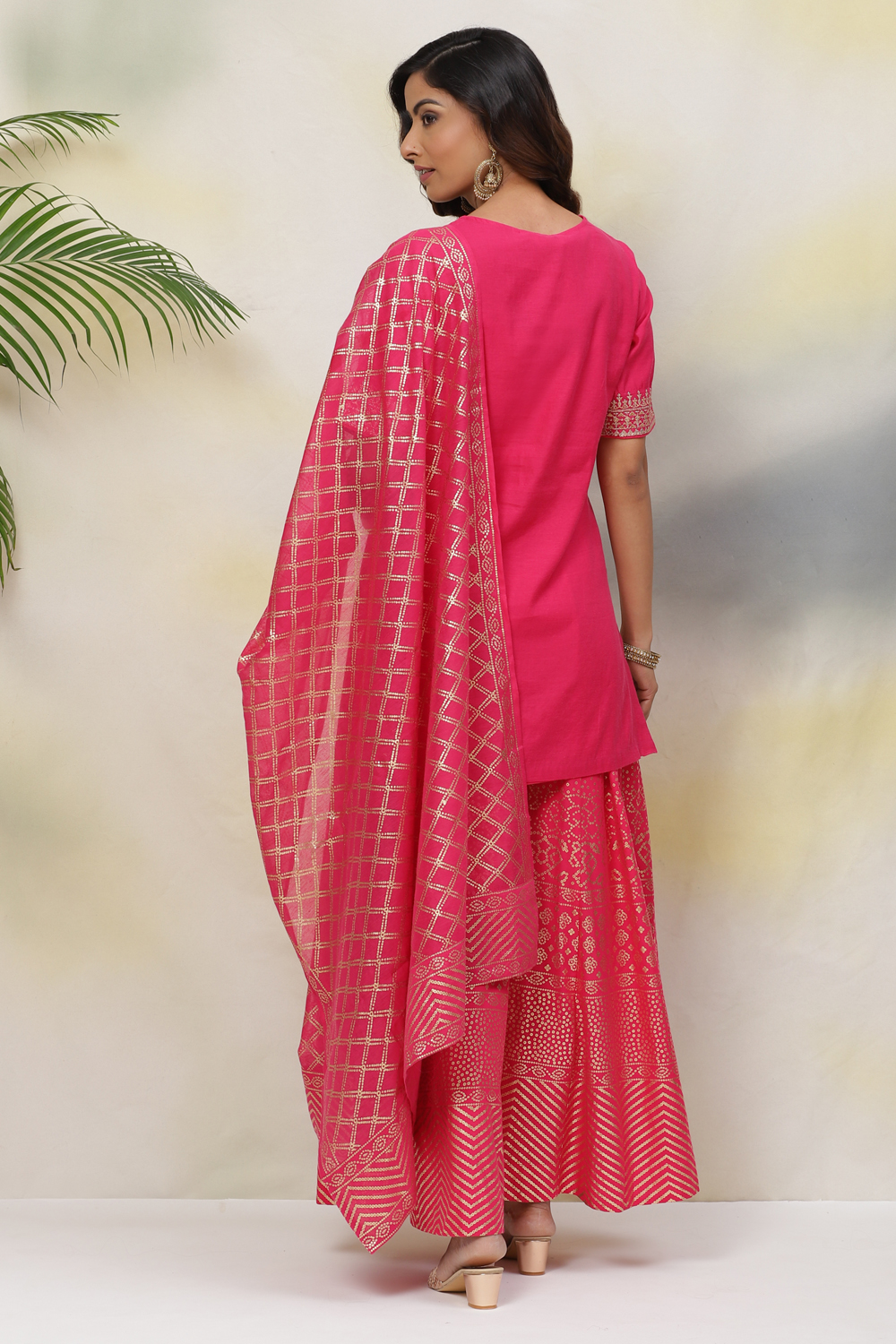 Fuchsia Art Silk Straight Kurta Sharara Suit Set image number 7