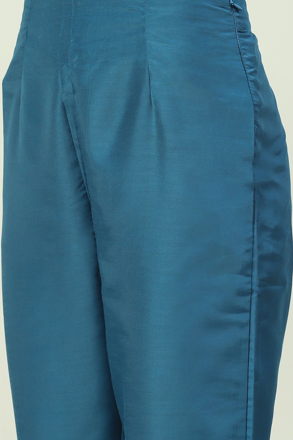 Teal Art Silk Straight Kurta Slim Pant Suit Set image number 2