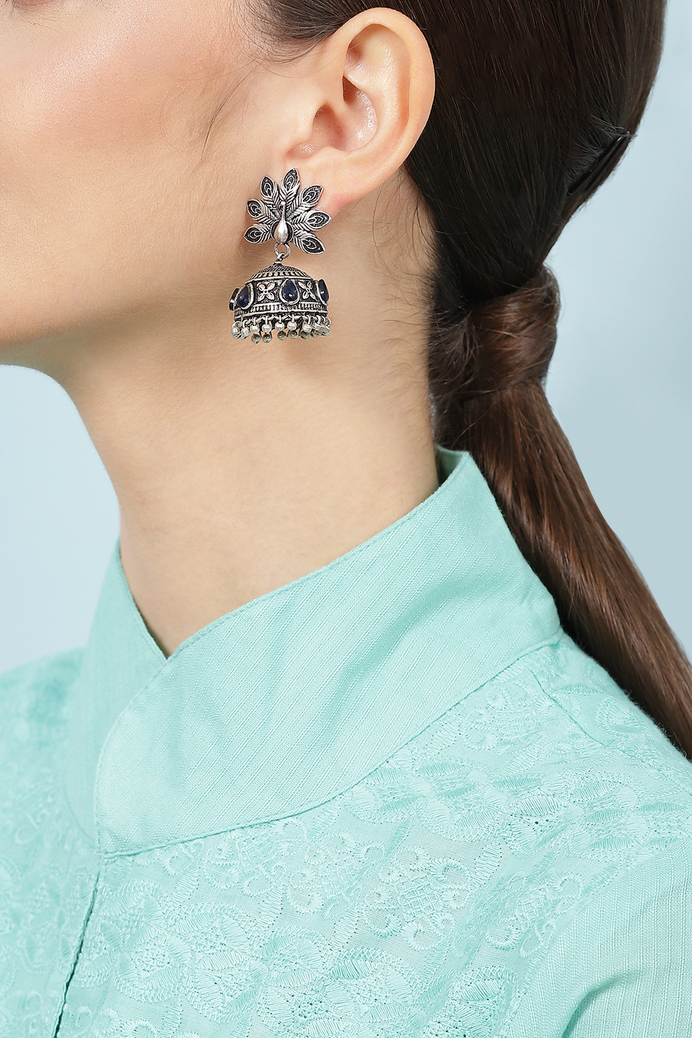 Silver Oxidised Jhumkas image number 1