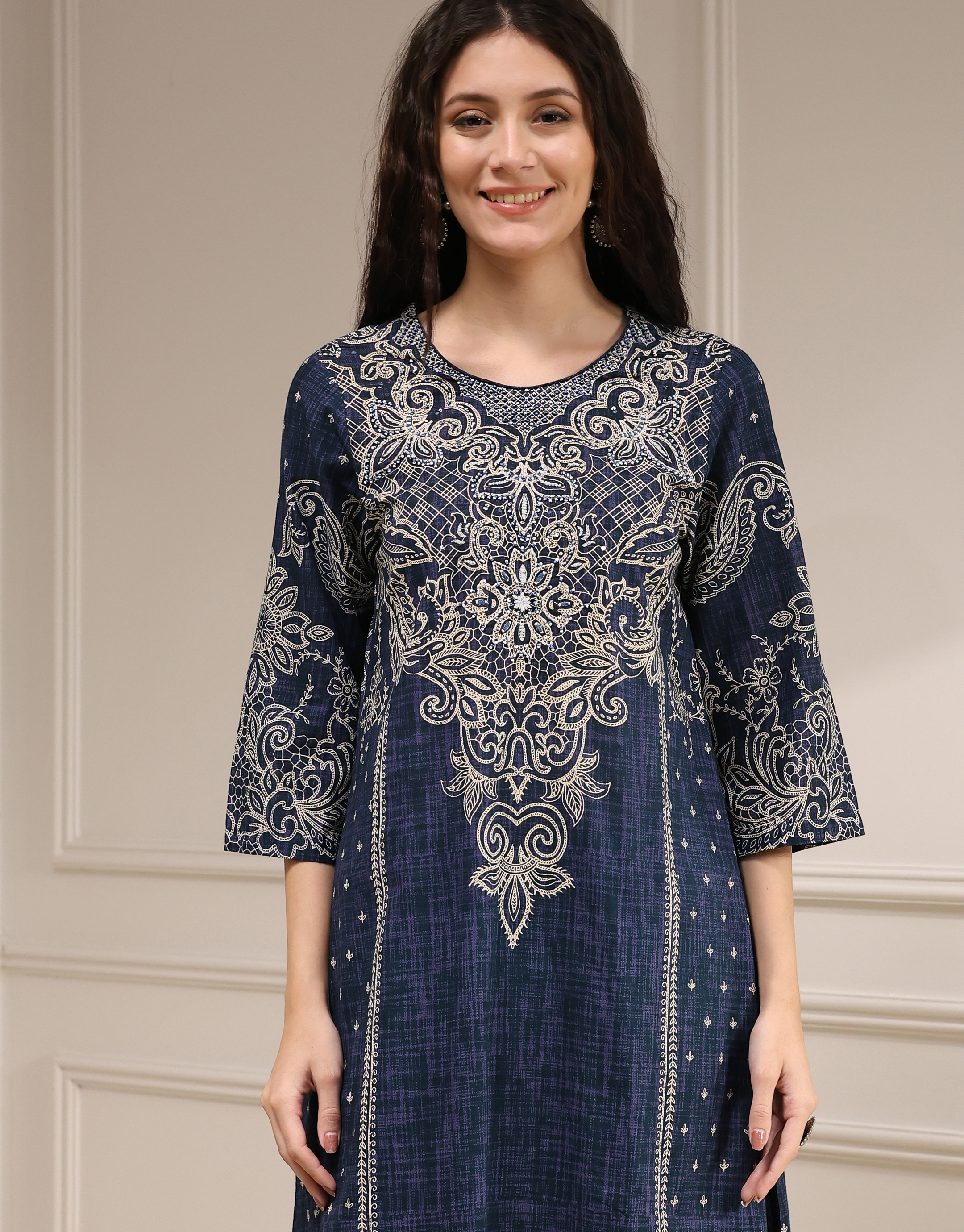 Blue Pure Cotton Printed Straight Suit Set image number 1