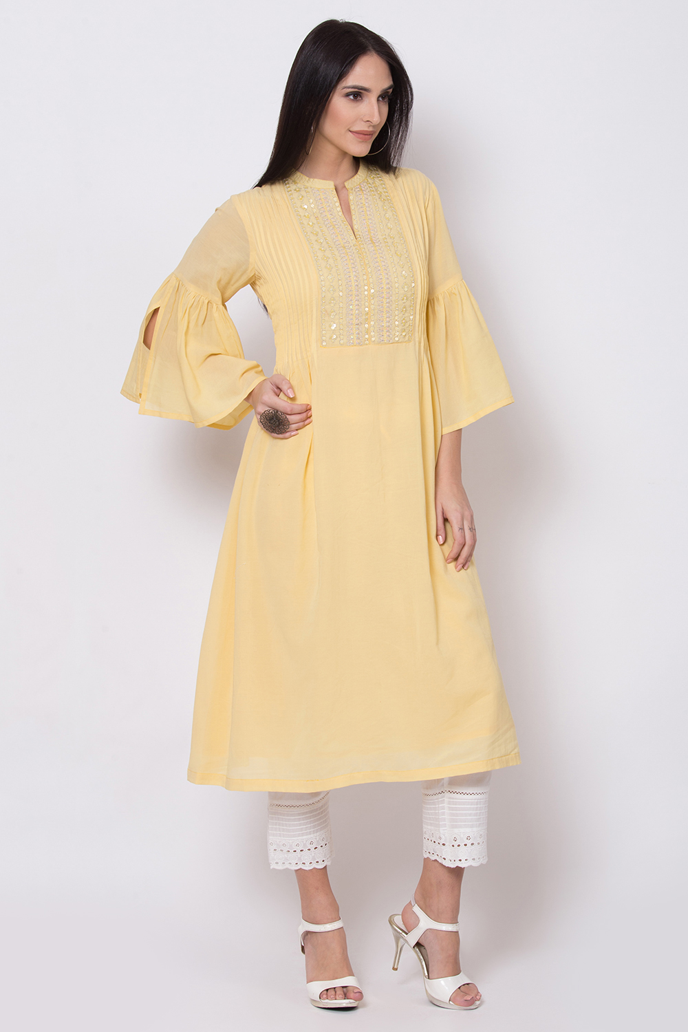 Peach Viscose Cotton A-Line Kurta image number 3
