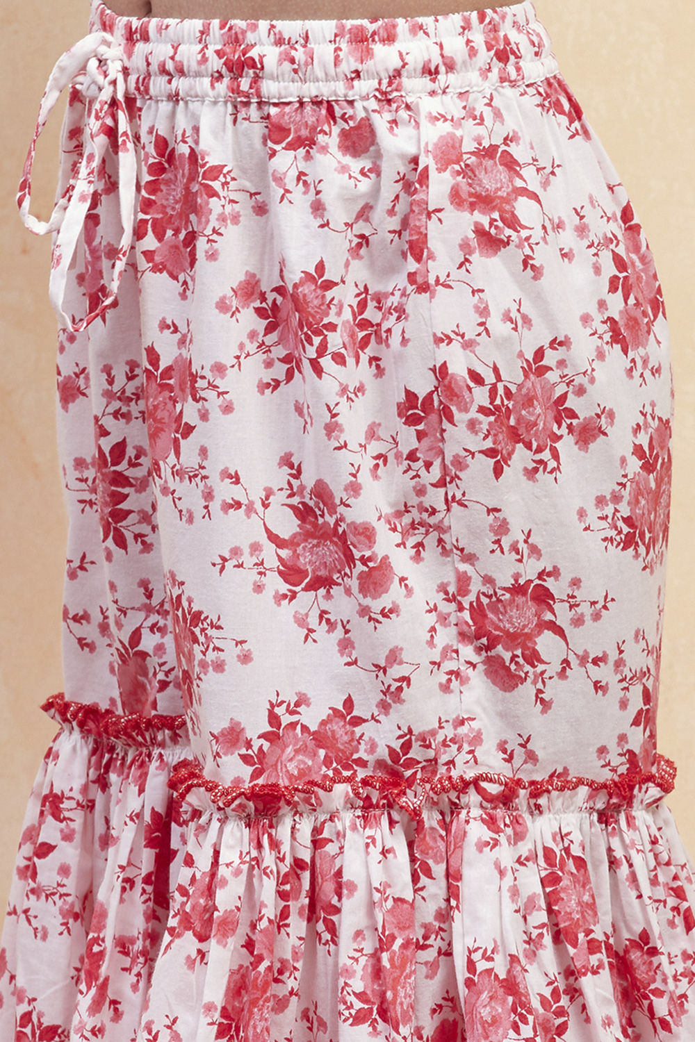 White Red Cotton Sharara Suit Set image number 2