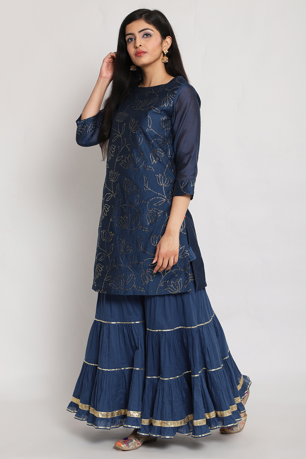 Blue Art Silk Short Yarndyed Kurti image number 4