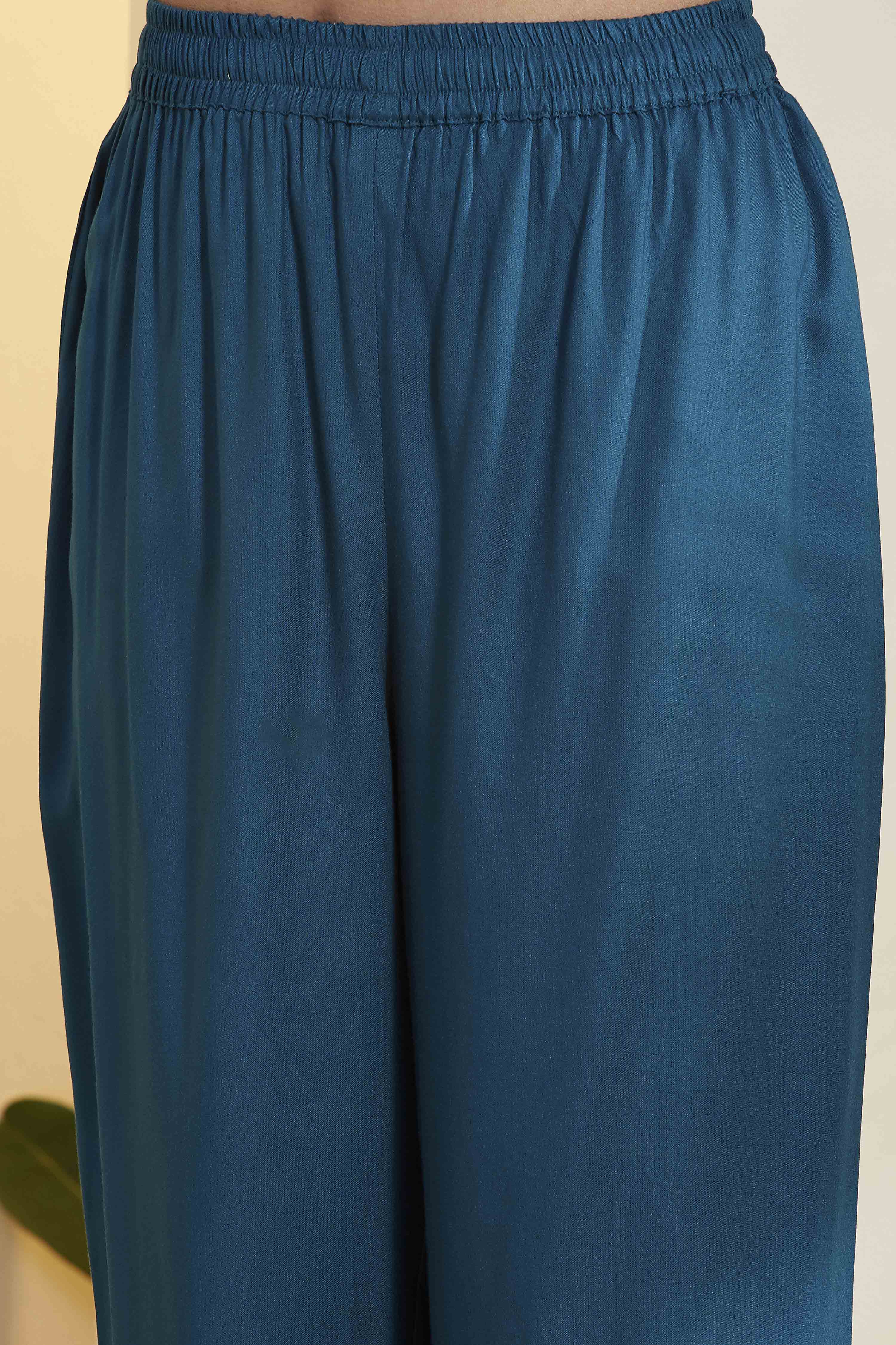Teal Viscose Rayon Embroidered Anarkali Kurta Set image number 2