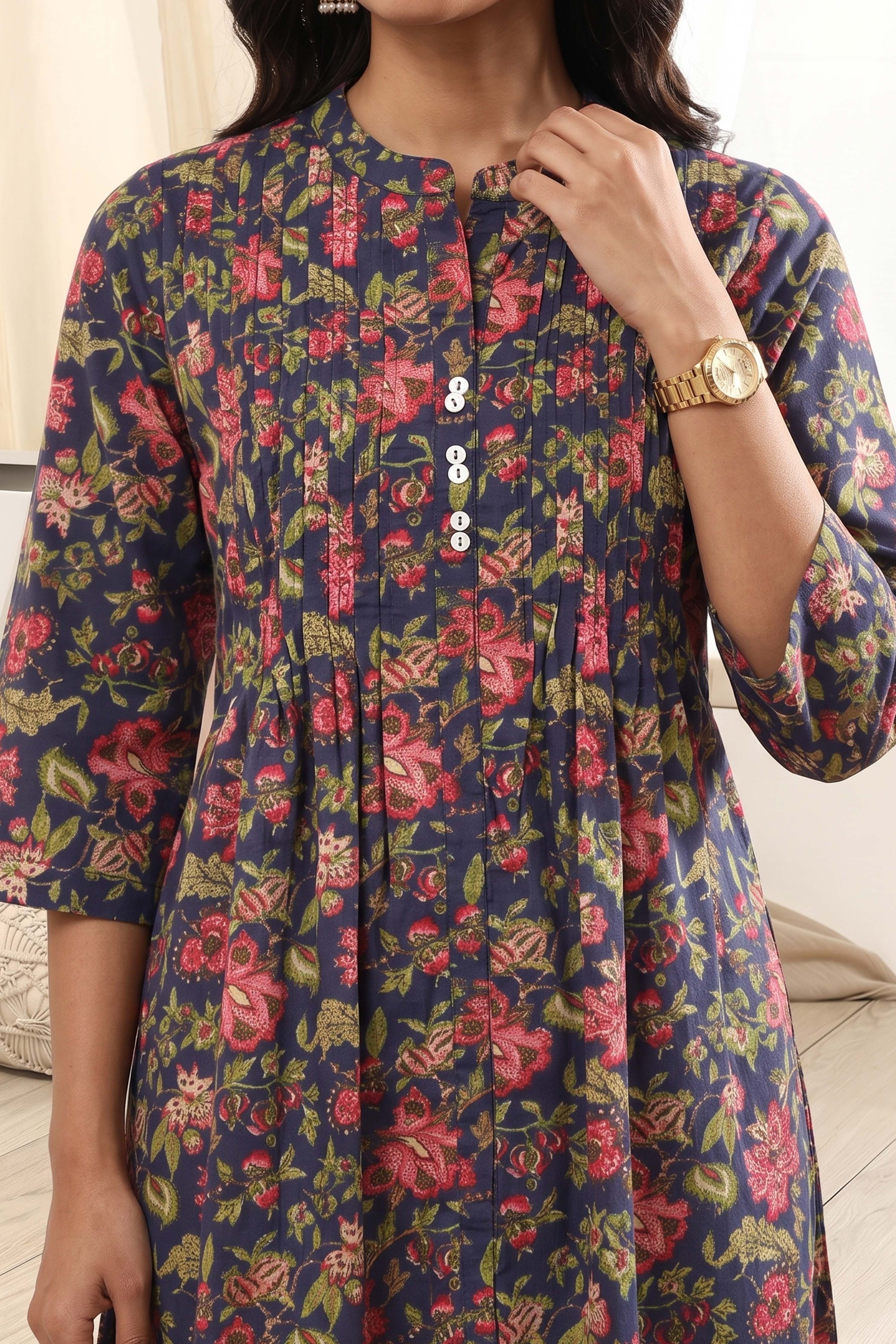 Navy Cotton Straight Kurta image number 1