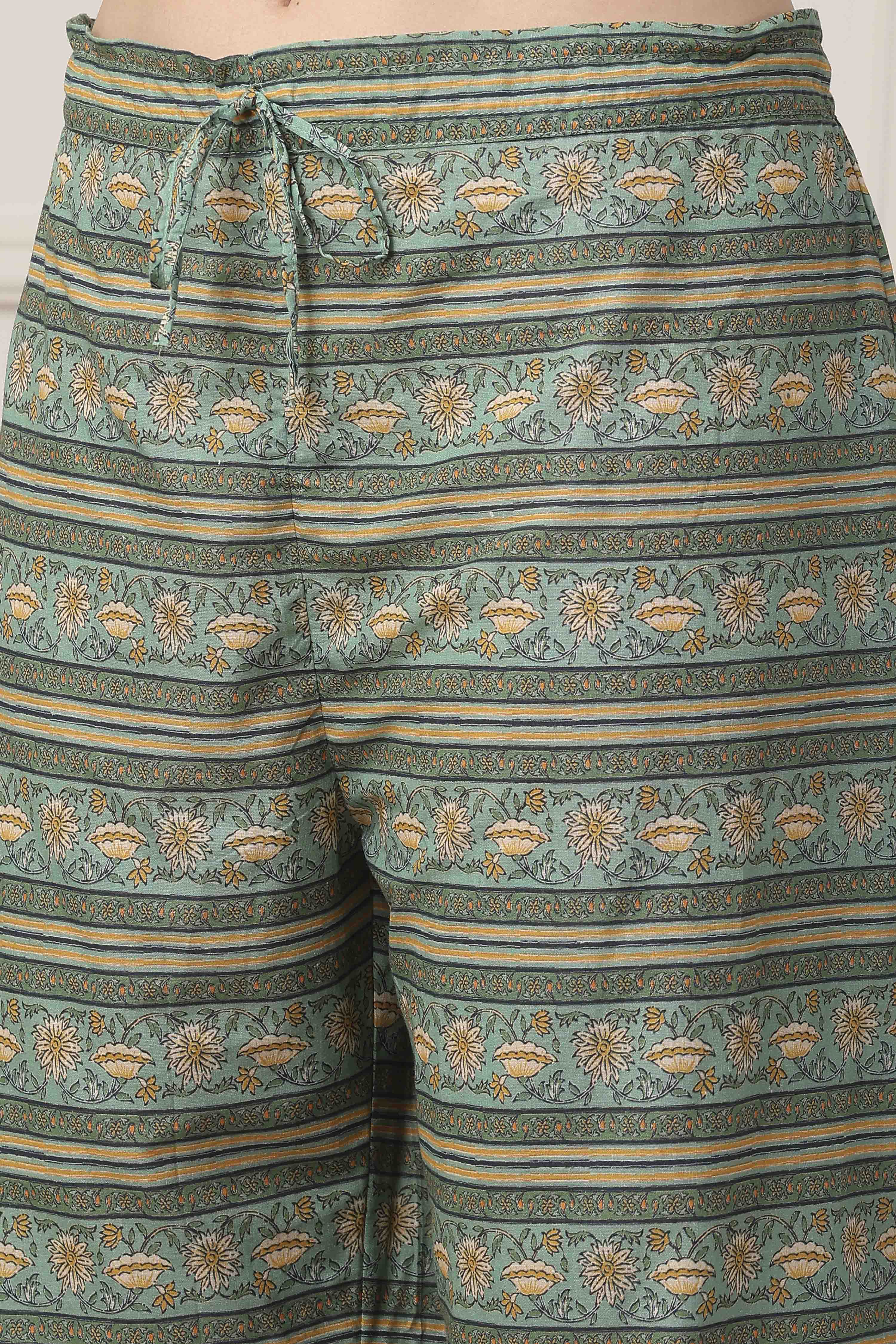 Sage Green Printed Cotton Straight Suit Set image number 2