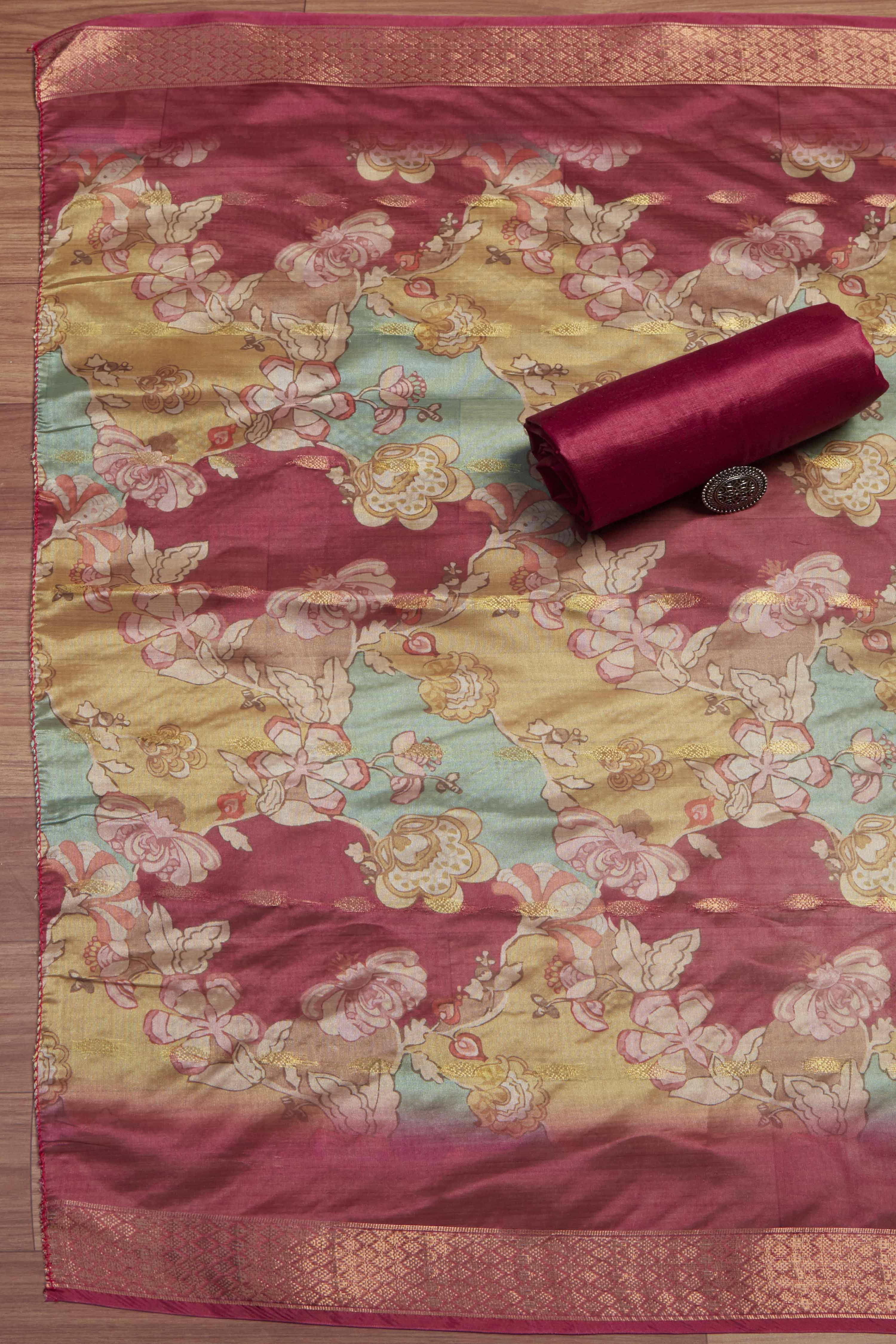 Olive Organza Unstitched Suit Set image number 3